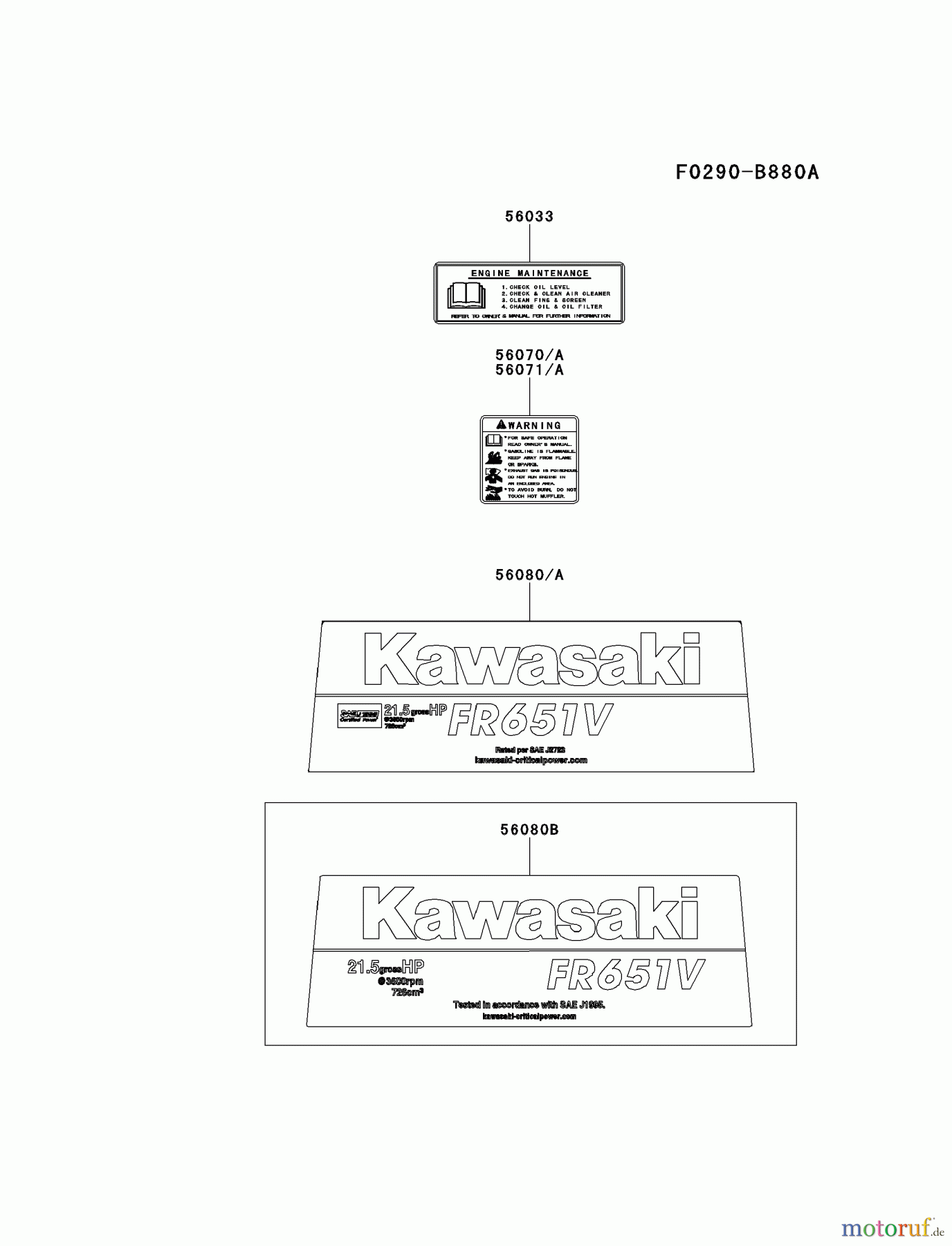  Kawasaki Motoren Motoren Vertikal FH641V - DS25 bis FS481V - BS13 FR651V-AS05 - Kawasaki FR651V 4-Stroke Engine LABEL