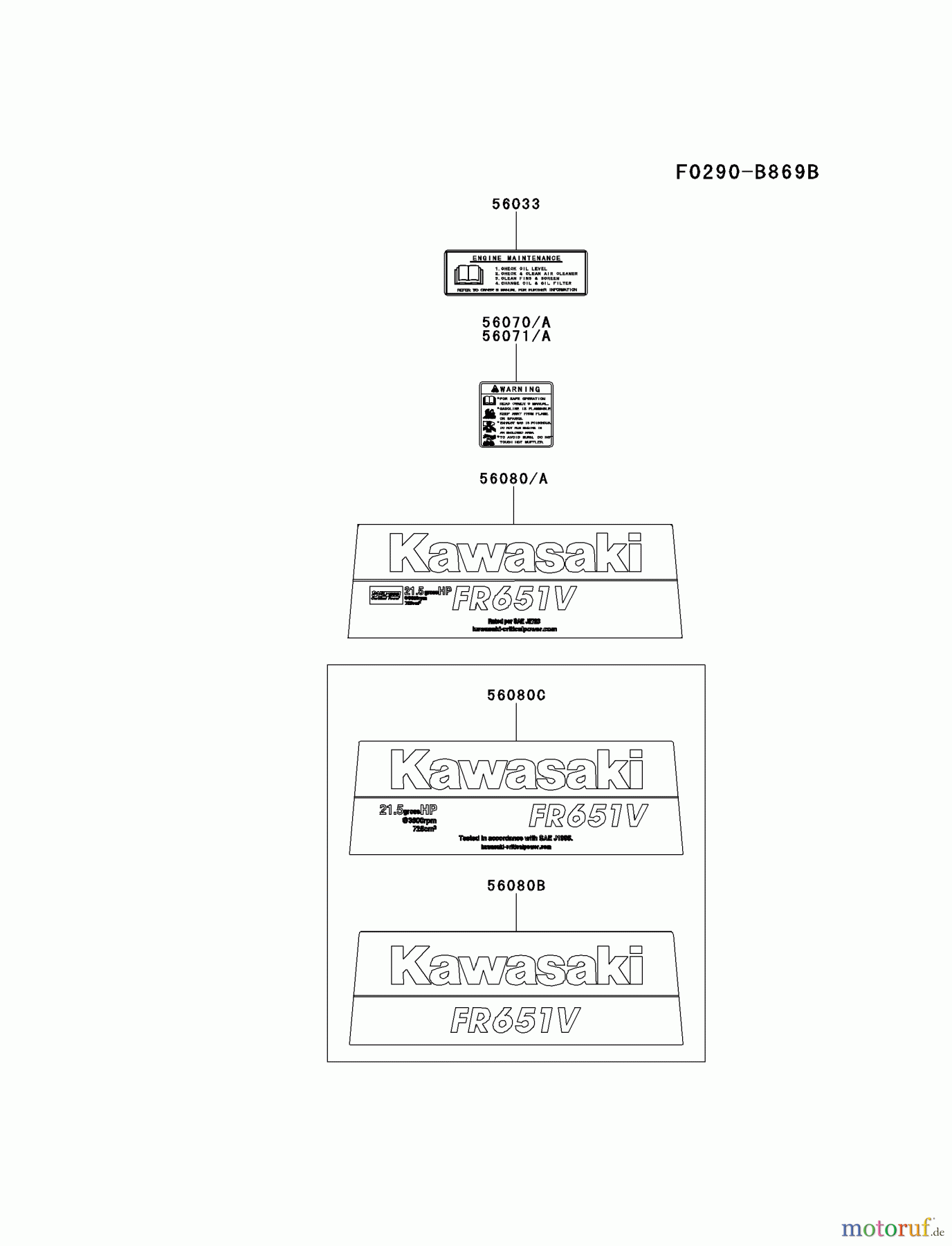  Kawasaki Motoren Motoren Vertikal FH641V - DS25 bis FS481V - BS13 FR651V-BS09 - Kawasaki FR651V 4-Stroke Engine LABEL