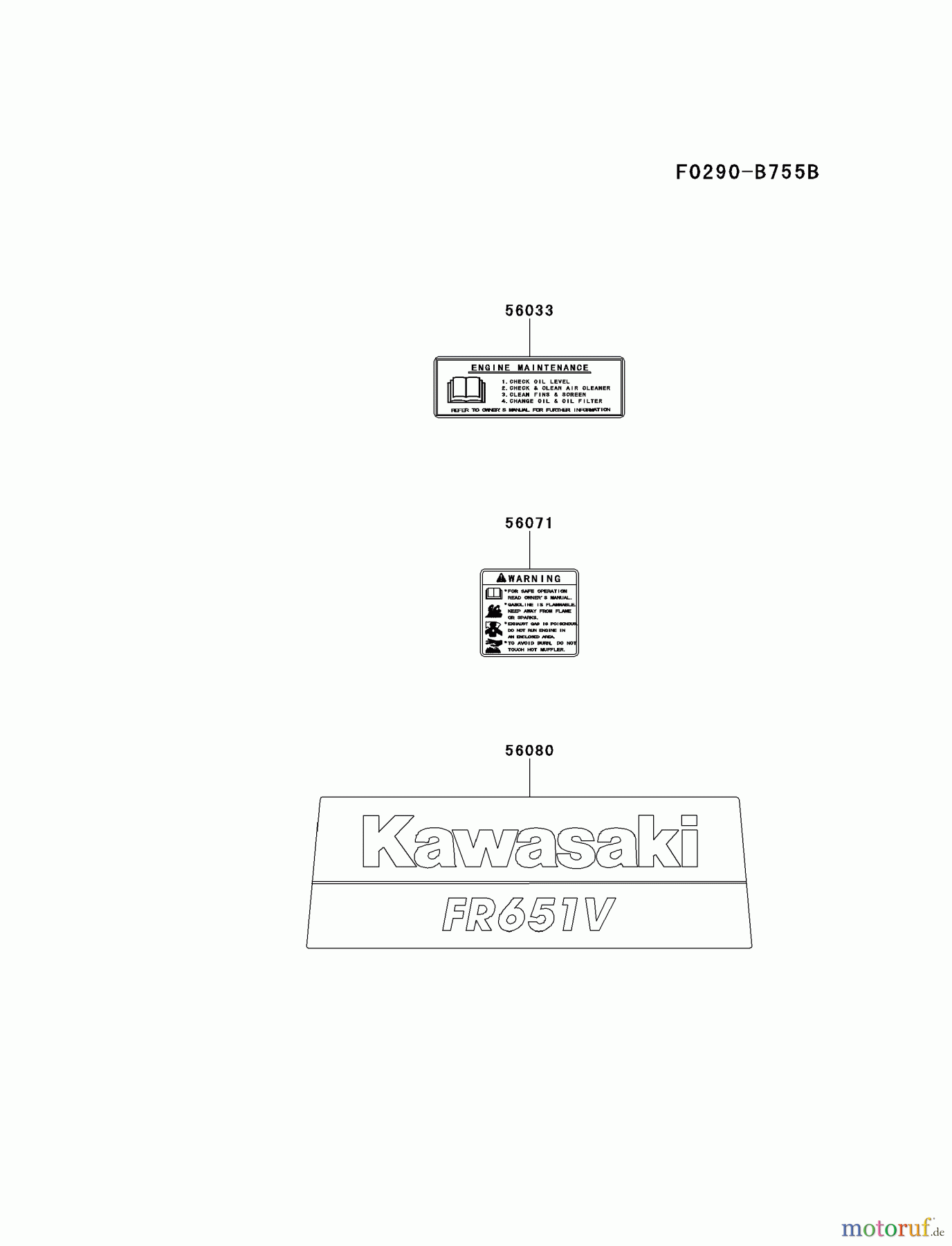  Kawasaki Motoren Motoren Vertikal FH641V - DS25 bis FS481V - BS13 FR651V-BS19 - Kawasaki FR651V 4-Stroke Engine LABEL