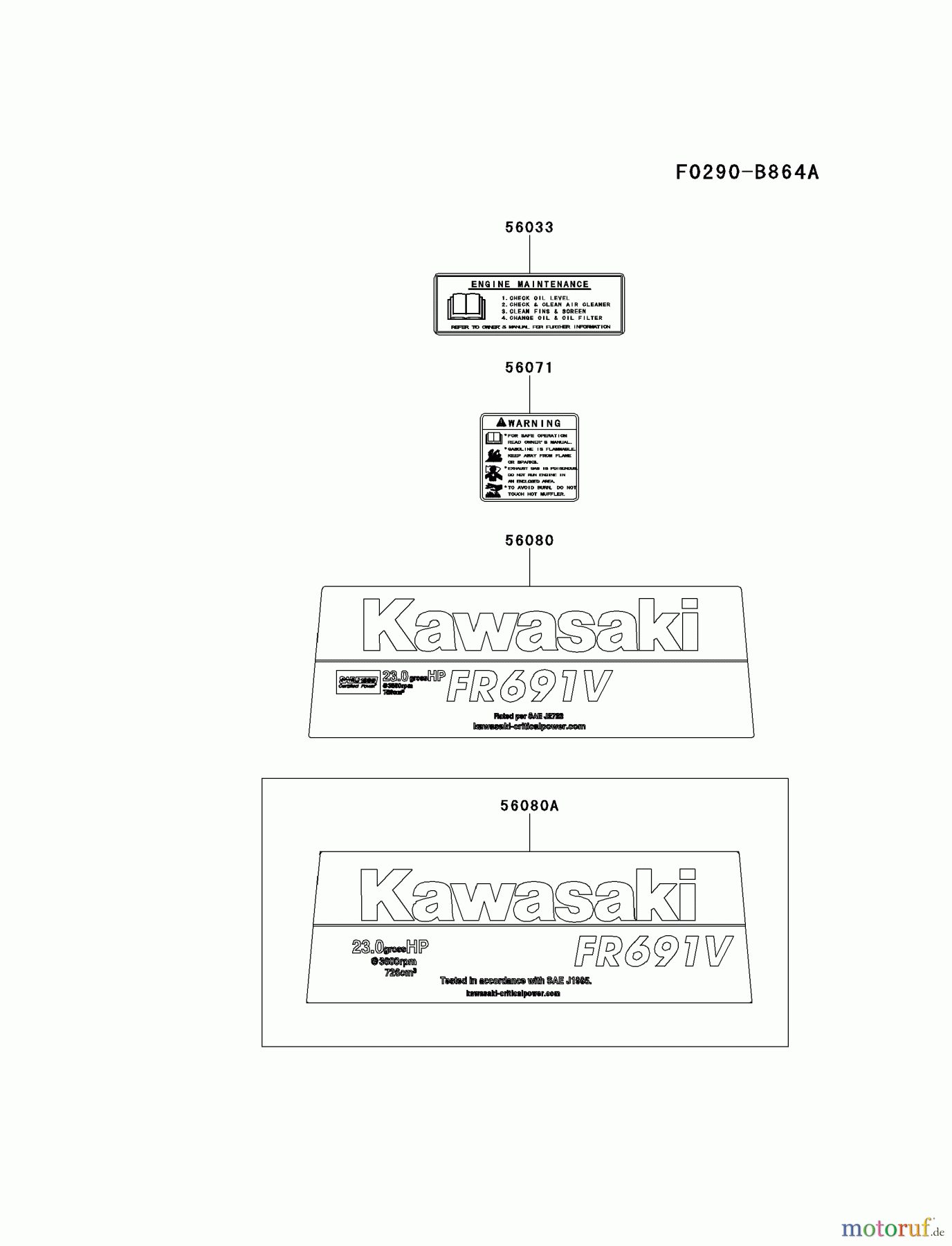  Kawasaki Motoren Motoren Vertikal FH641V - DS25 bis FS481V - BS13 FR691V-BS19 - Kawasaki FR691V 4-Stroke Engine LABEL