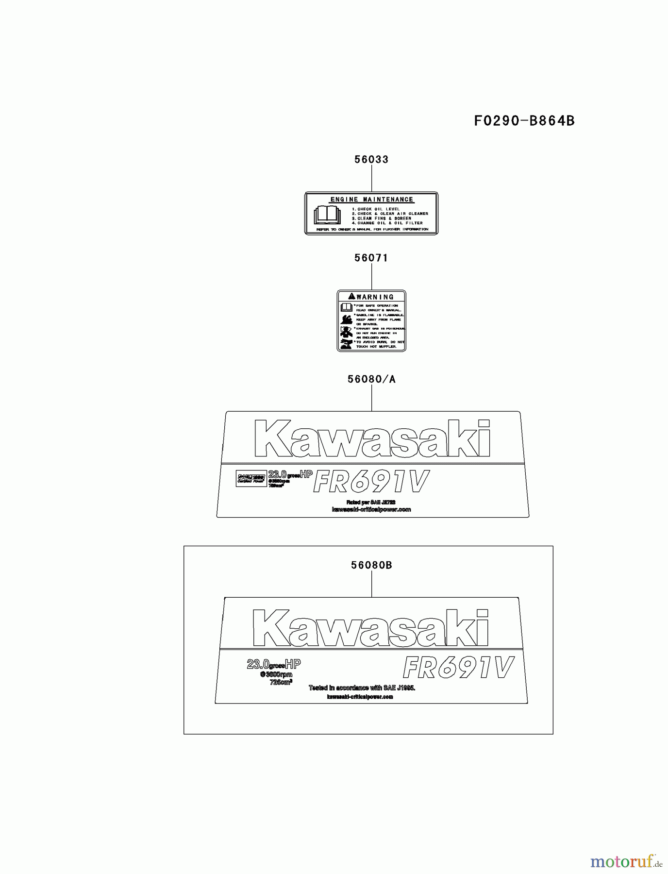  Kawasaki Motoren Motoren Vertikal FH641V - DS25 bis FS481V - BS13 FR691V-AS24 - Kawasaki FR691V 4-Stroke Engine LABEL