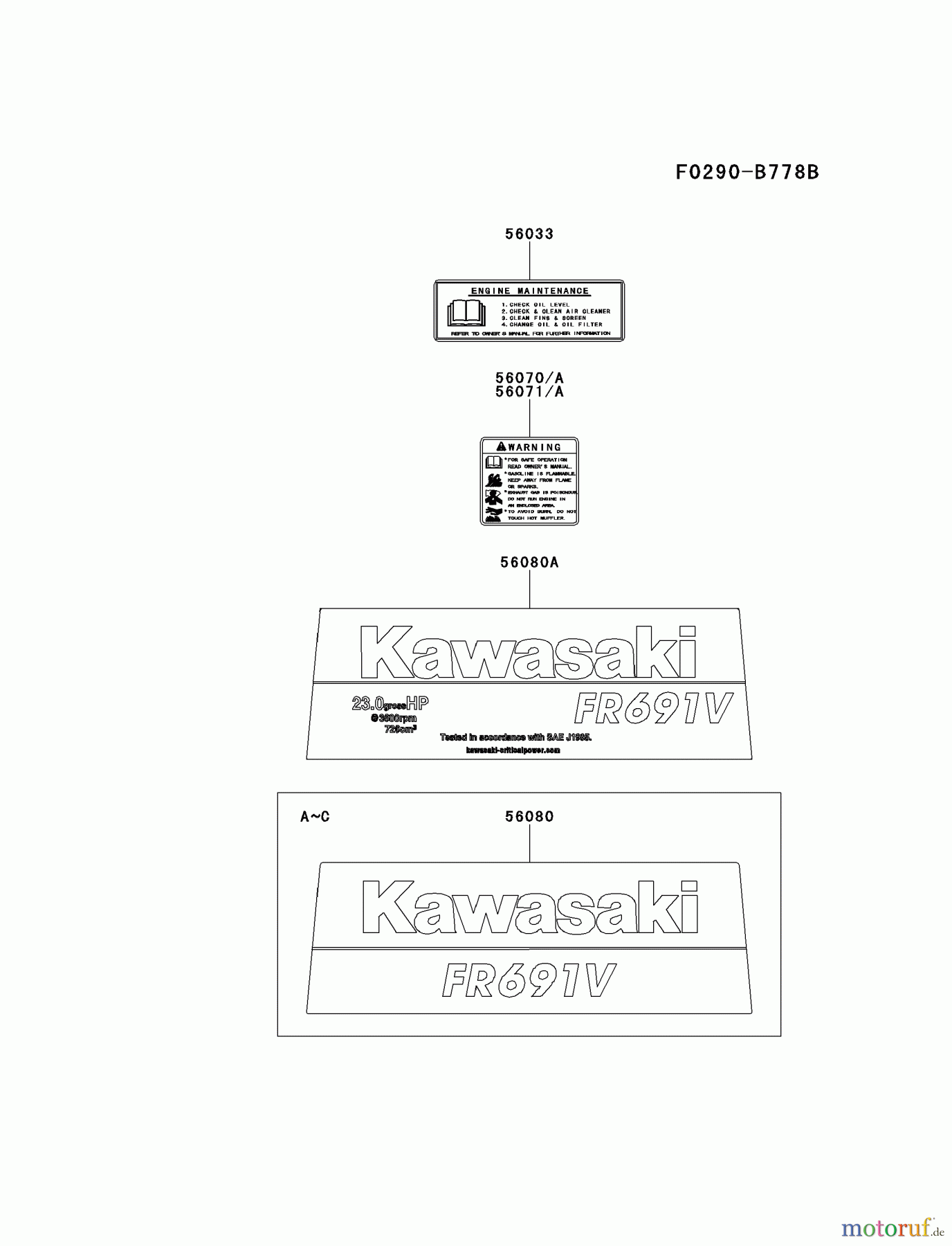  Kawasaki Motoren Motoren Vertikal FH641V - DS25 bis FS481V - BS13 FR691V-BS06 - Kawasaki FR691V 4-Stroke Engine LABEL