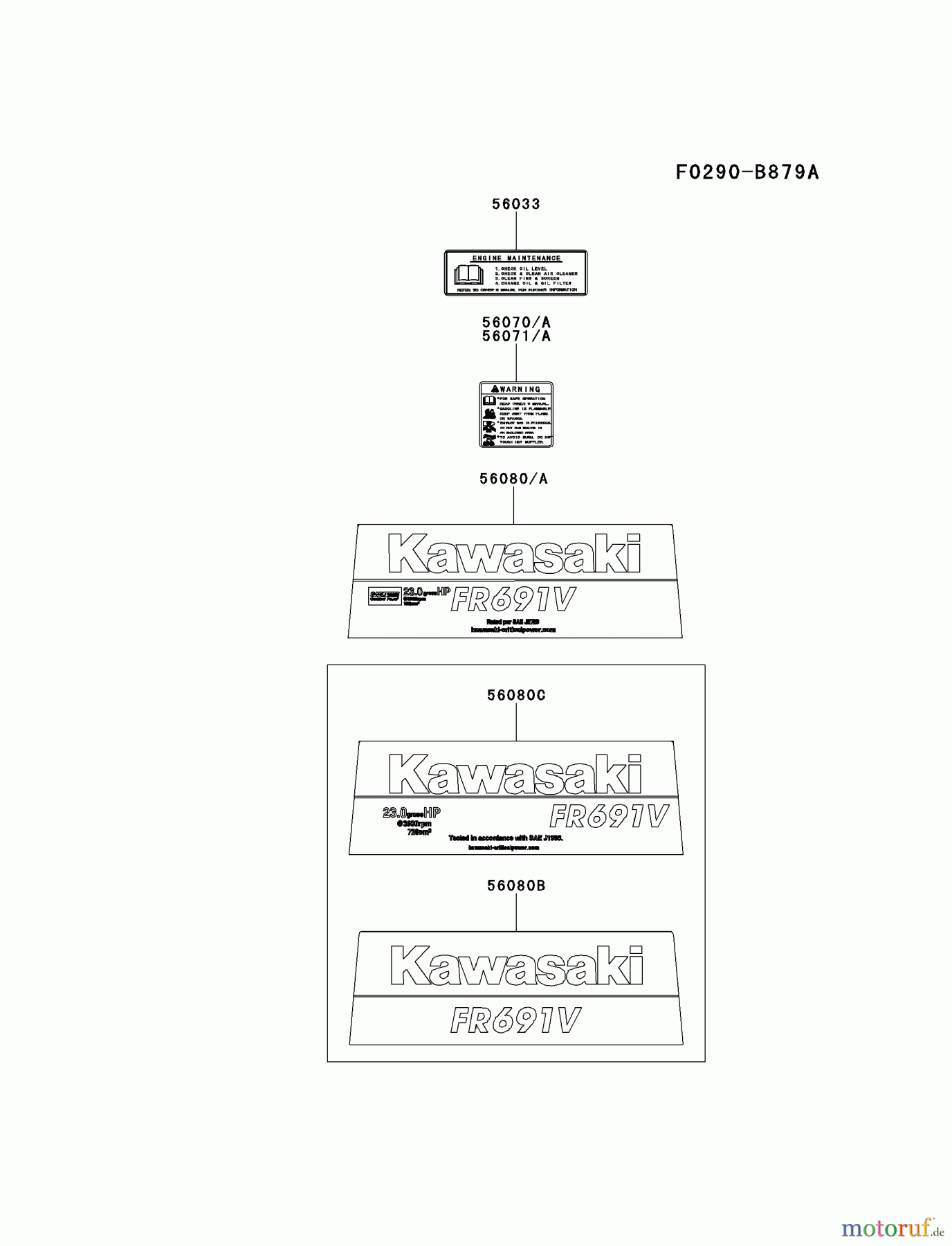  Kawasaki Motoren Motoren Vertikal FH641V - DS25 bis FS481V - BS13 FR691V-BS07 - Kawasaki FR691V 4-Stroke Engine LABEL