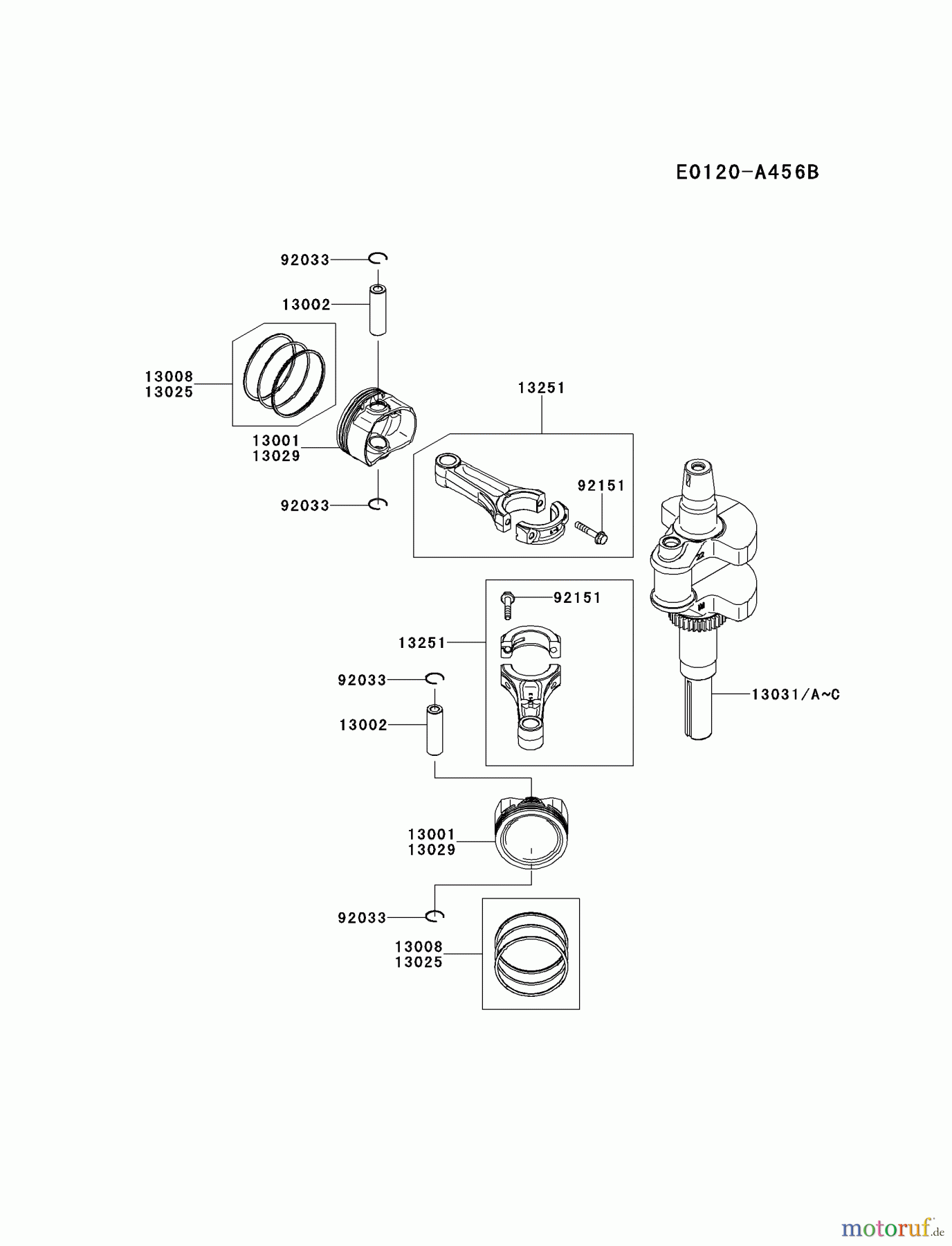  Kawasaki Motoren Motoren Vertikal FH641V - DS25 bis FS481V - BS13 FR691V-CS15 - Kawasaki FR691V 4-Stroke Engine PISTON/CRANKSHAFT