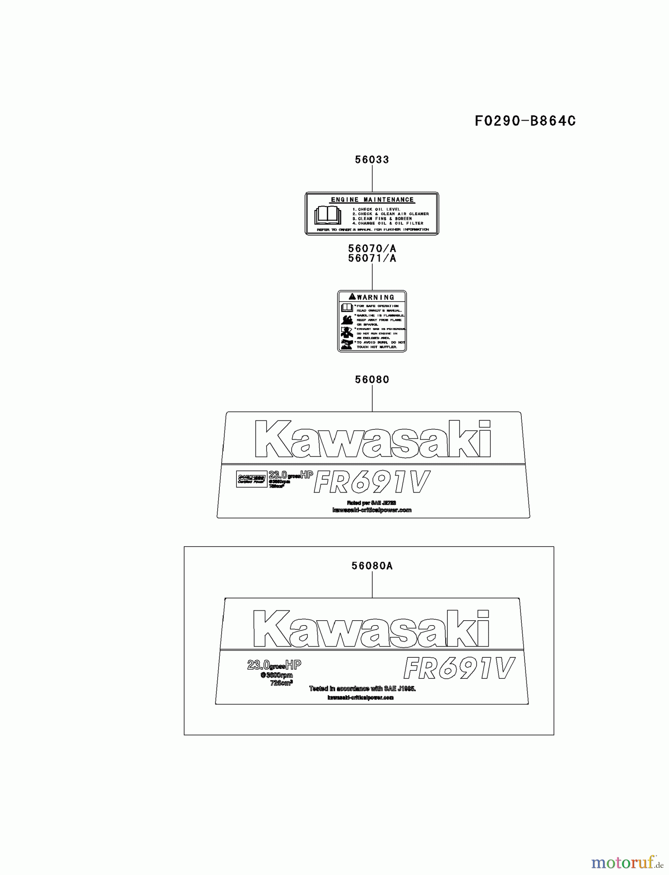  Kawasaki Motoren Motoren Vertikal FH641V - DS25 bis FS481V - BS13 FR691V-DS05 - Kawasaki FR691V 4-Stroke Engine LABEL