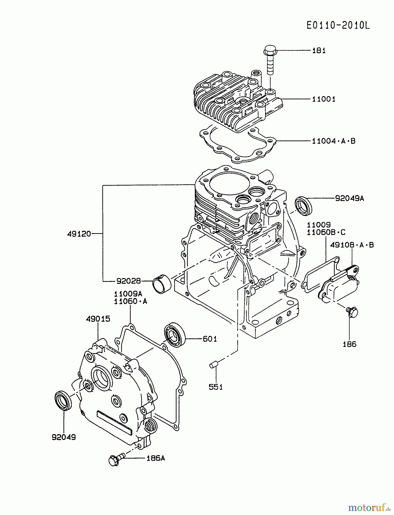  Kawasaki Motoren Motoren, Horizontal FA130D-ES01 - Kawasaki FA130D 4-Stroke Engine CYLINDER/CRANKCASE