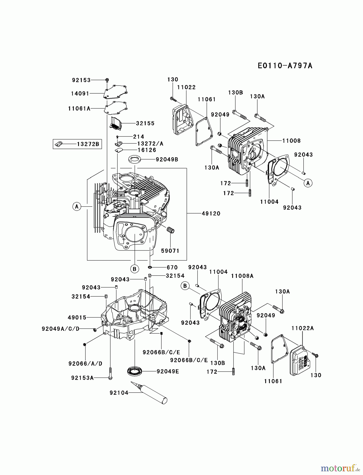  Kawasaki Motoren Motoren Vertikal FH641V - DS25 bis FS481V - BS13 FR730V-AS13 - Kawasaki FR730V 4-Stroke Engine CYLINDER/CRANKCASE