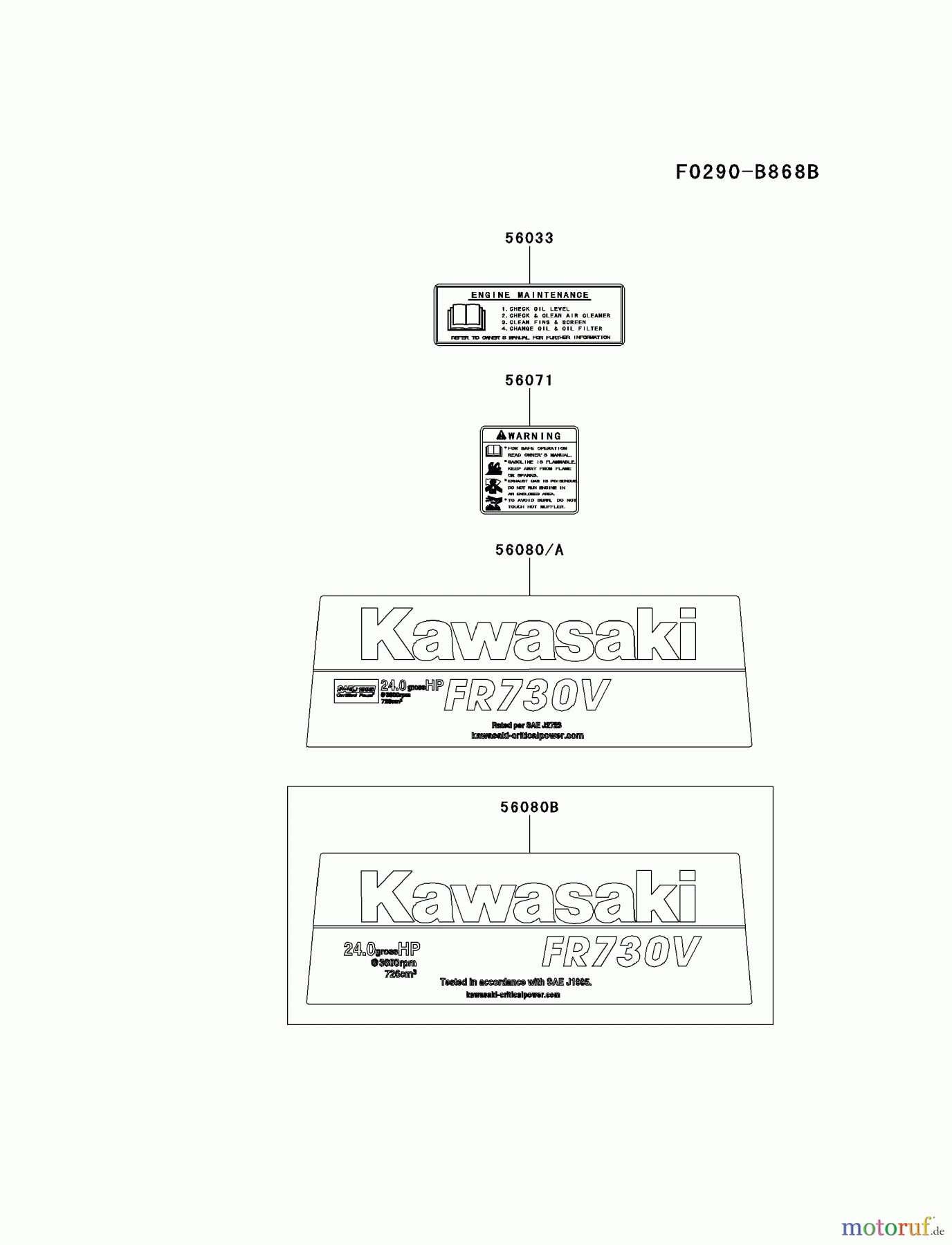  Kawasaki Motoren Motoren Vertikal FH641V - DS25 bis FS481V - BS13 FR730V-BS14 - Kawasaki FR730V 4-Stroke Engine LABEL