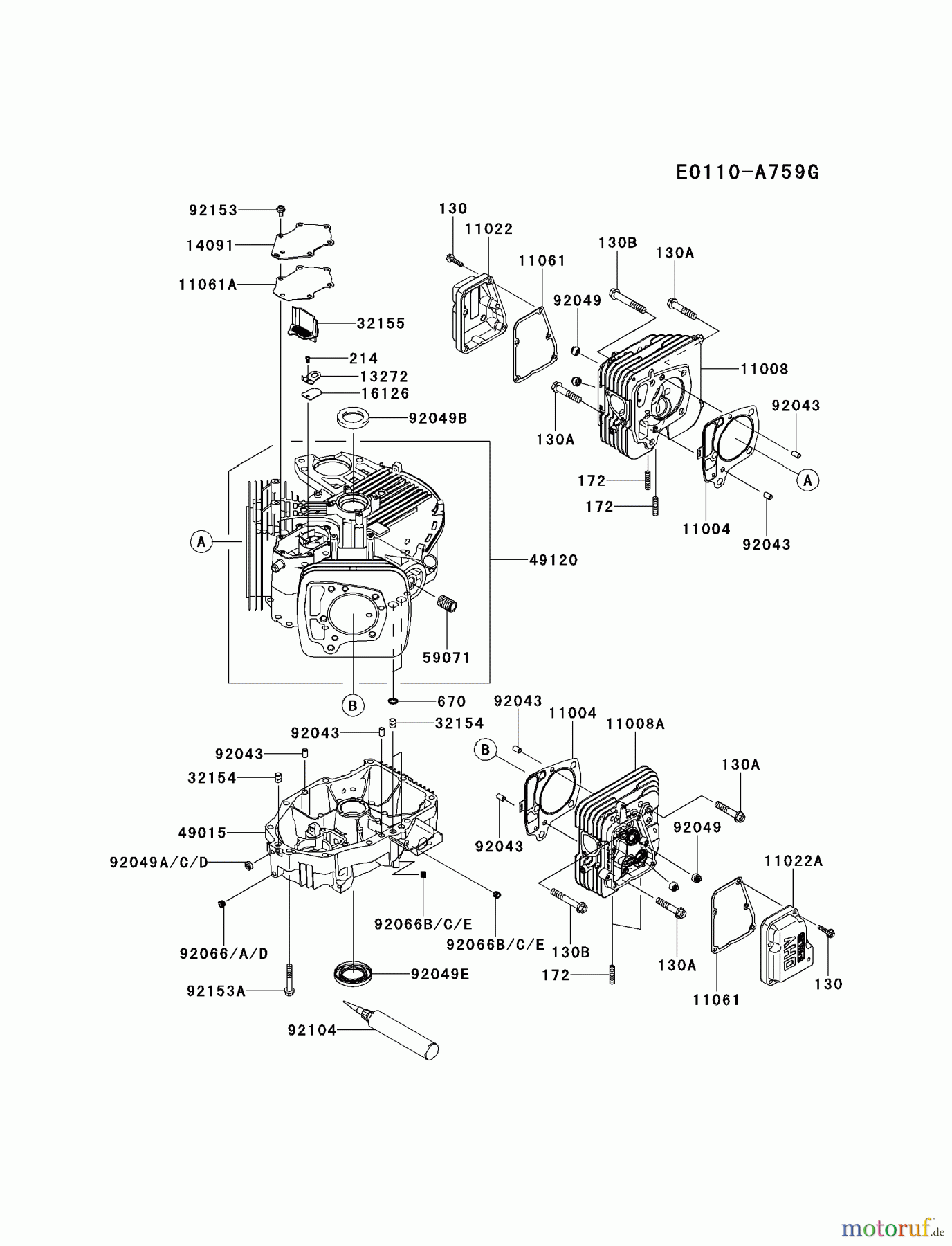  Kawasaki Motoren Motoren Vertikal FH641V - DS25 bis FS481V - BS13 FR730V-BS14 - Kawasaki FR730V 4-Stroke Engine CYLINDER/CRANKCASE