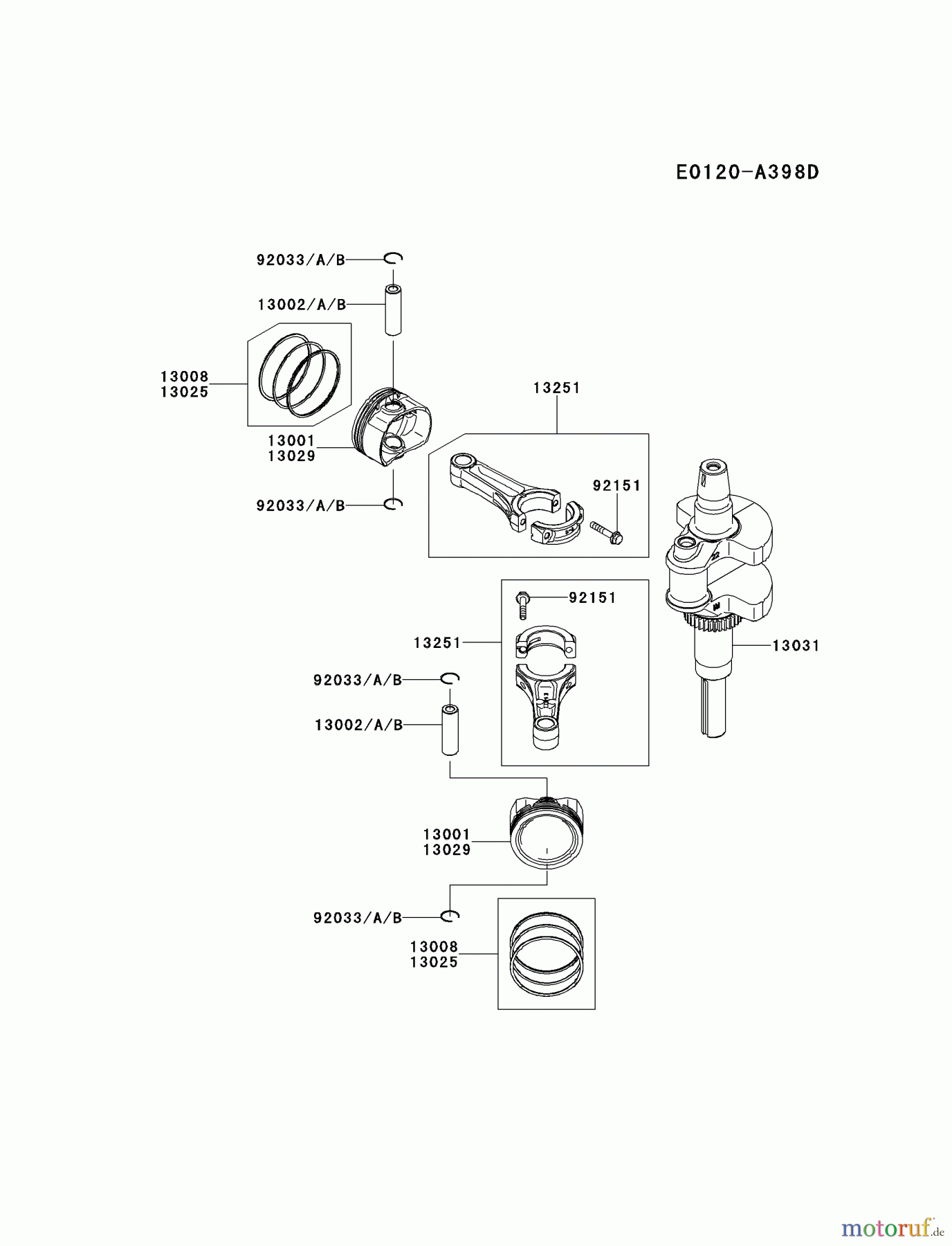  Kawasaki Motoren Motoren Vertikal FH641V - DS25 bis FS481V - BS13 FR691V-BS08 - Kawasaki FR691V 4-Stroke Engine PISTON/CRANKSHAFT