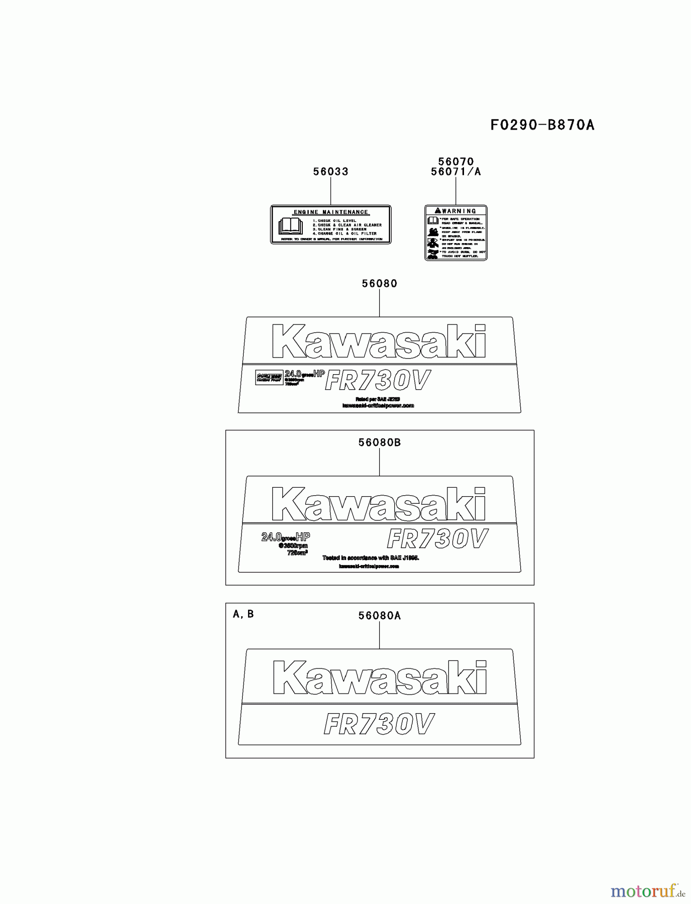  Kawasaki Motoren Motoren Vertikal FH641V - DS25 bis FS481V - BS13 FR730V-AS10 - Kawasaki FR730V 4-Stroke Engine LABEL