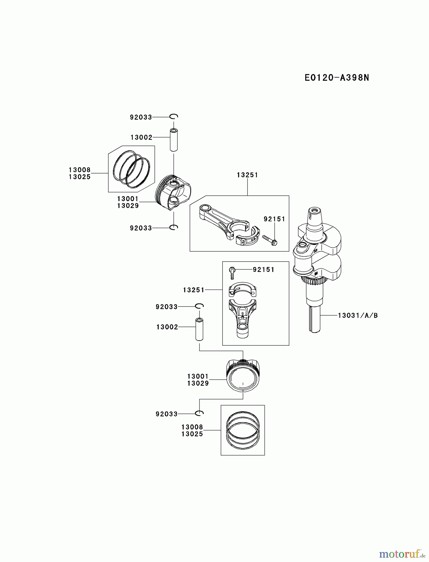  Kawasaki Motoren Motoren Vertikal FH641V - DS25 bis FS481V - BS13 FR691V-AS10 - Kawasaki FR691V 4-Stroke Engine PISTON/CRANKSHAFT