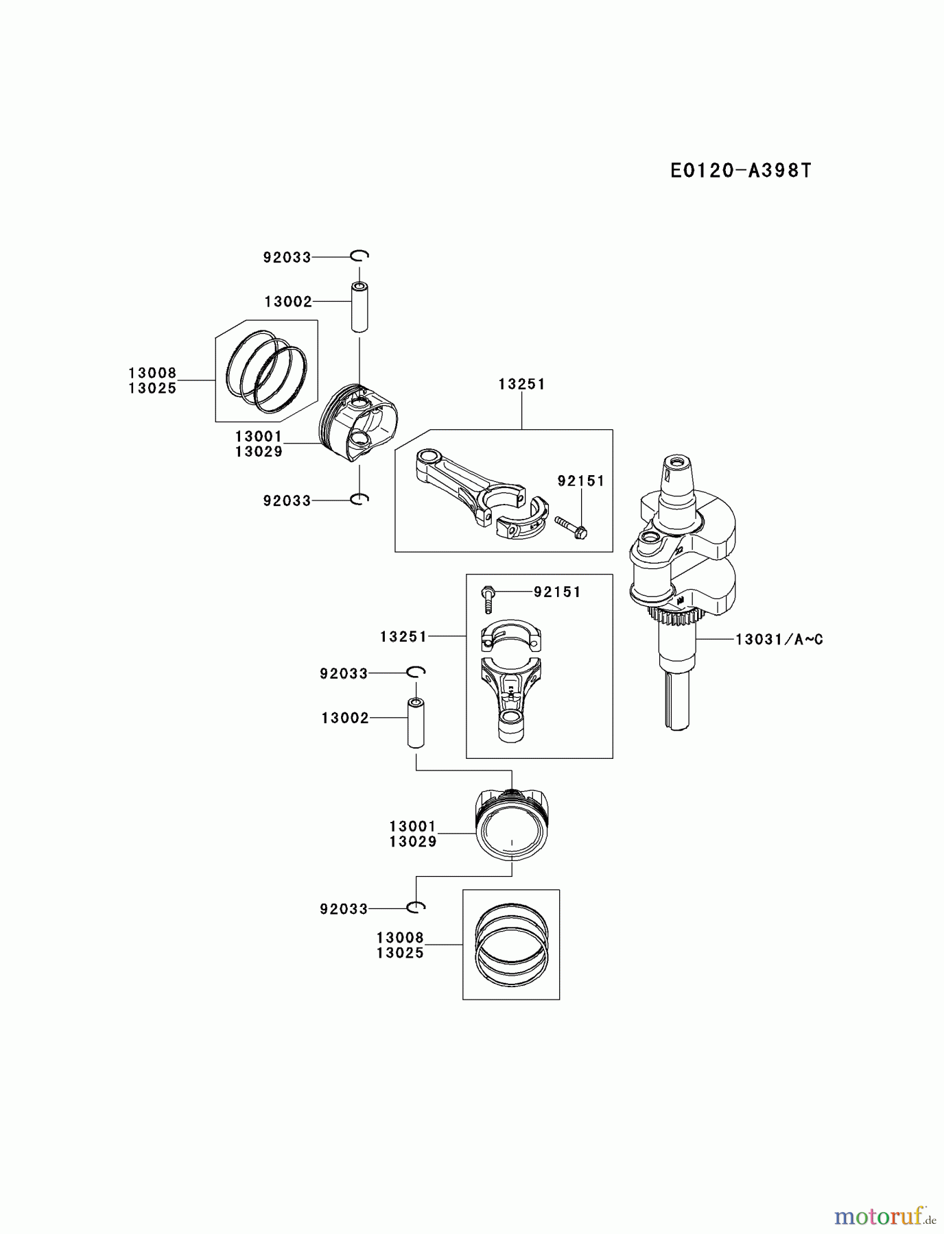  Kawasaki Motoren Motoren Vertikal FH641V - DS25 bis FS481V - BS13 FR651V-BS09 - Kawasaki FR651V 4-Stroke Engine PISTON/CRANKSHAFT