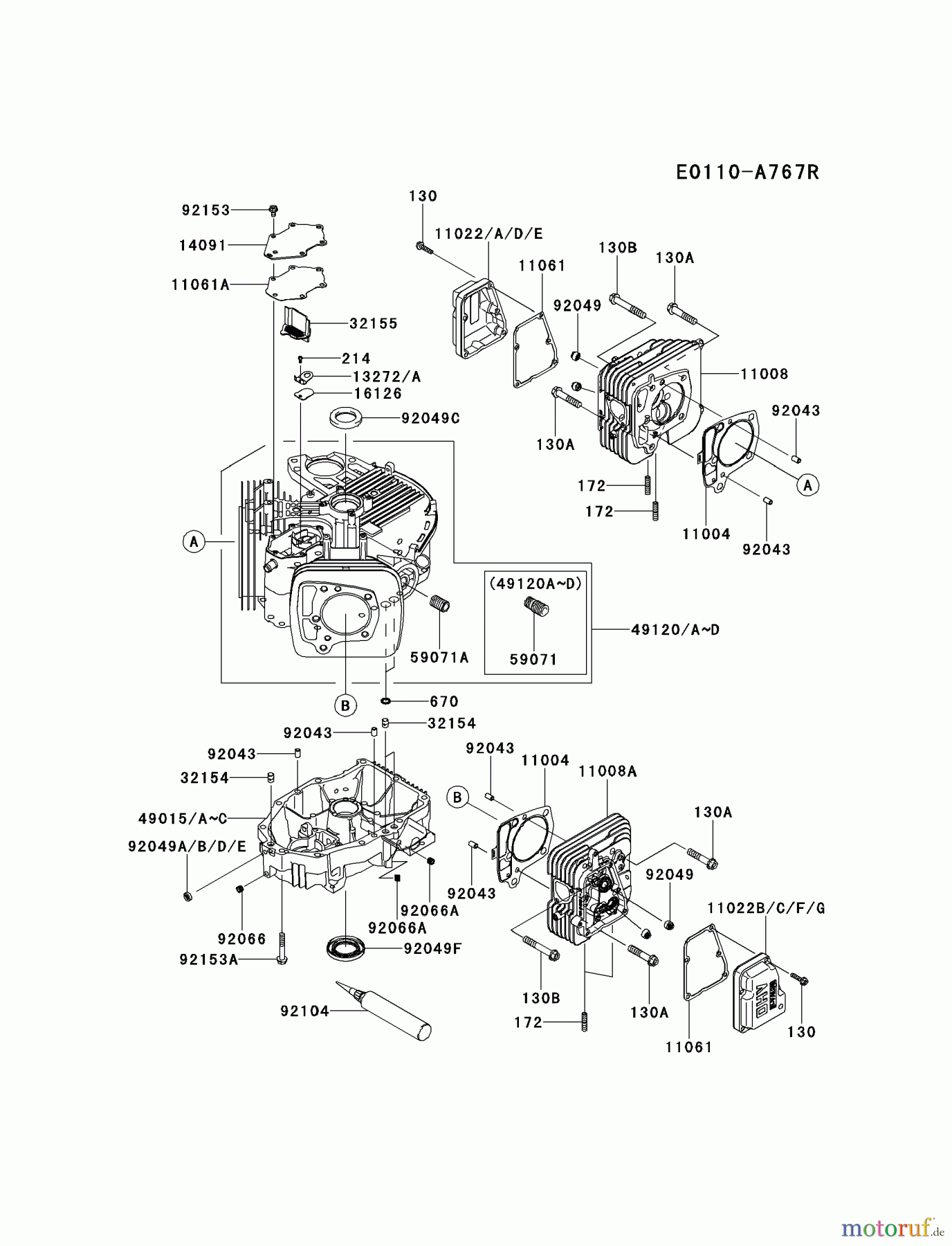  Kawasaki Motoren Motoren Vertikal FH641V - DS25 bis FS481V - BS13 FR730V-DS00 - Kawasaki FR730V 4-Stroke Engine CYLINDER/CRANKCASE #1