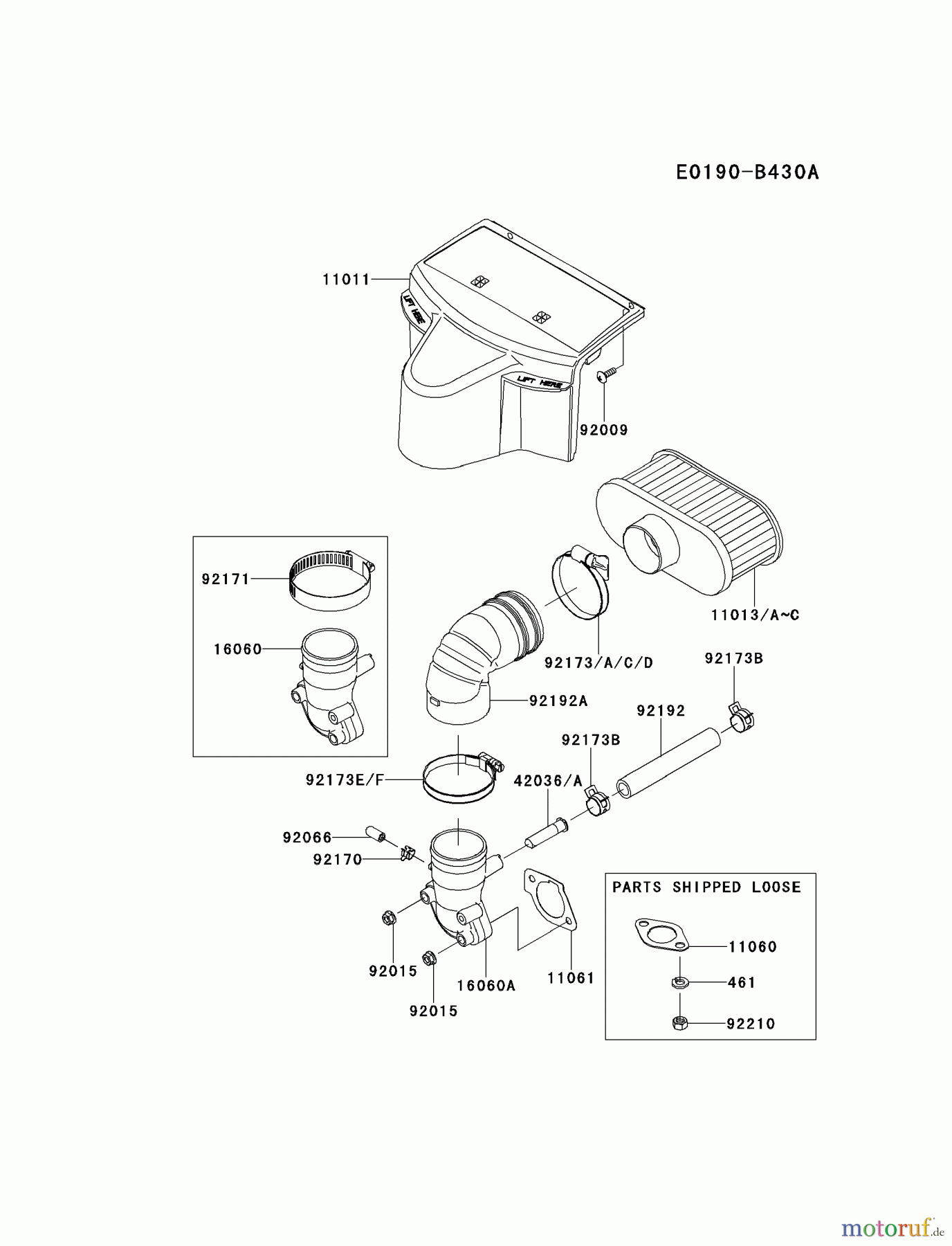  Kawasaki Motoren Motoren Vertikal FH641V - DS25 bis FS481V - BS13 FR730V-ES04 - Kawasaki FR730V 4-Stroke Engine AIR-FILTER/MUFFLER