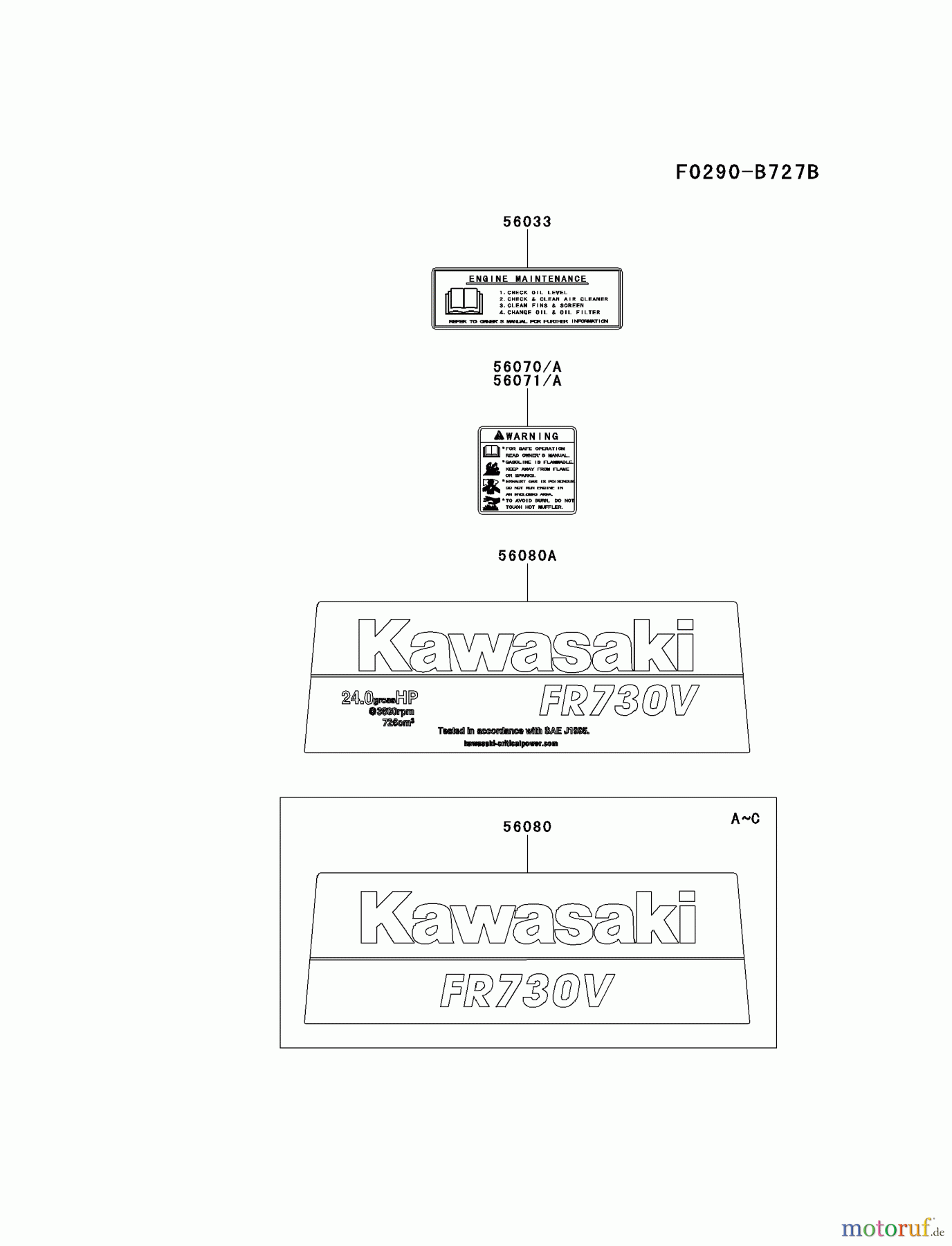  Kawasaki Motoren Motoren Vertikal FH641V - DS25 bis FS481V - BS13 FR730V-ES04 - Kawasaki FR730V 4-Stroke Engine LABEL