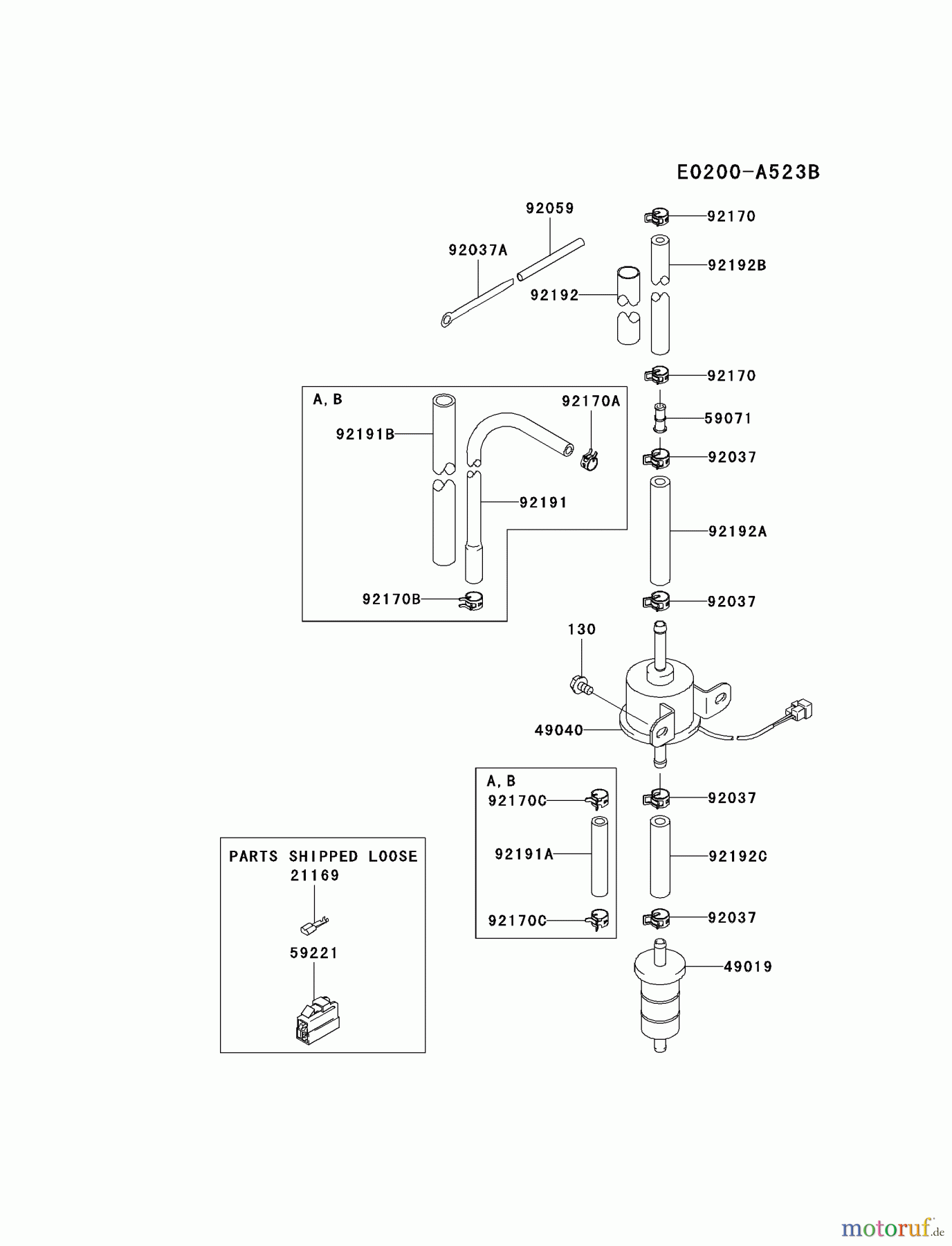  Kawasaki Motoren Motoren, Horizontal FD750D-DS00 - Kawasaki FD750D 4-Stroke Engine FUEL-TANK/FUEL-VALVE