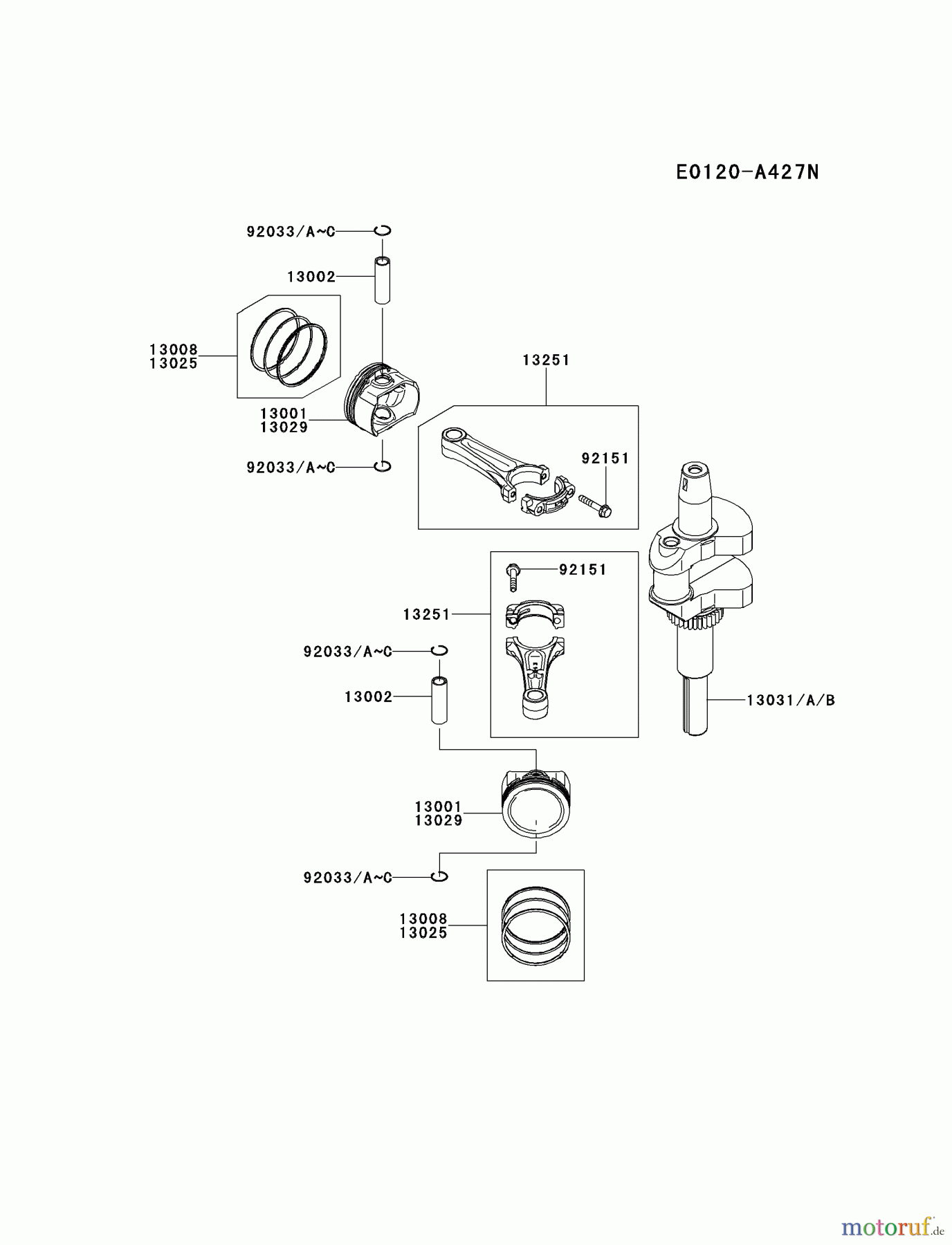  Kawasaki Motoren Motoren Vertikal FH641V - DS25 bis FS481V - BS13 FS481V-AS24 - Kawasaki FS481V 4-Stroke Engine PISTON/CRANKSHAFT