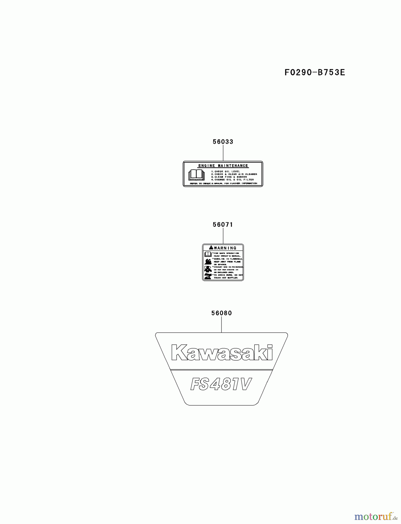  Kawasaki Motoren Motoren Vertikal FH641V - DS25 bis FS481V - BS13 FS481V-AS26 - Kawasaki FS481V 4-Stroke Engine LABEL