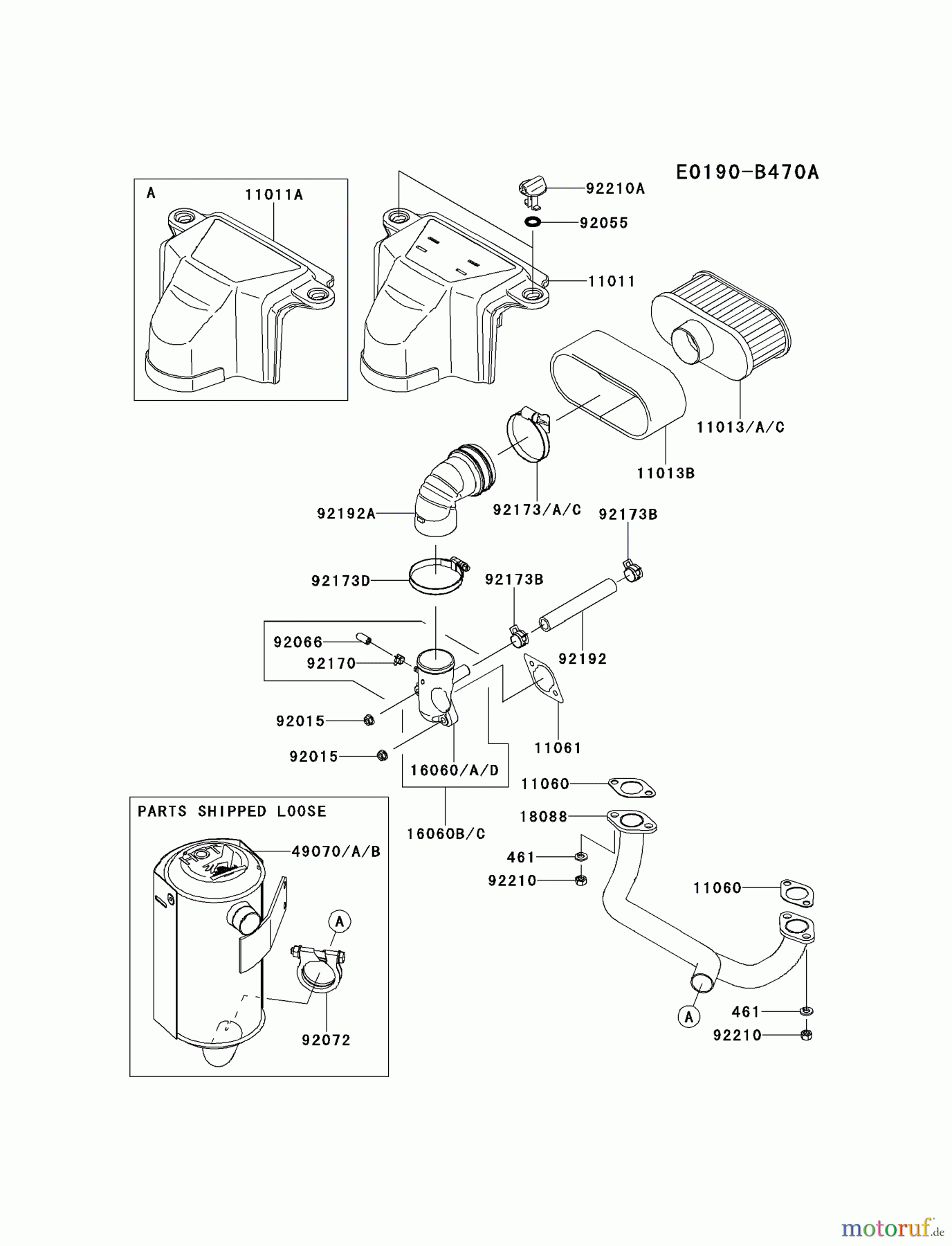  Kawasaki Motoren Motoren Vertikal FH641V - DS25 bis FS481V - BS13 FS481V-AS52 - Kawasaki FS481V 4-Stroke Engine AIR-FILTER/MUFFLER