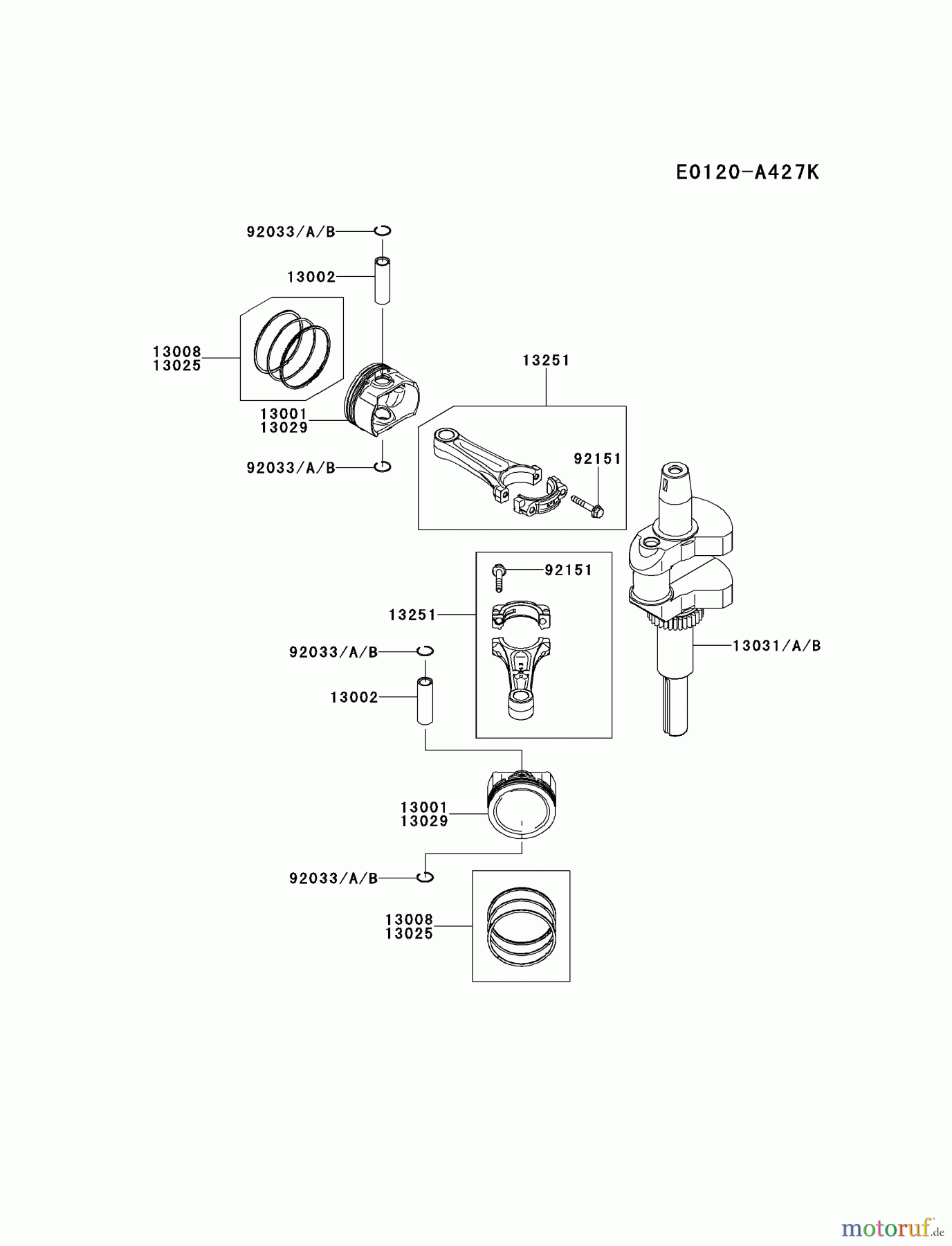  Kawasaki Motoren Motoren Vertikal FH641V - DS25 bis FS481V - BS13 FS481V-AS52 - Kawasaki FS481V 4-Stroke Engine PISTON/CRANKSHAFT