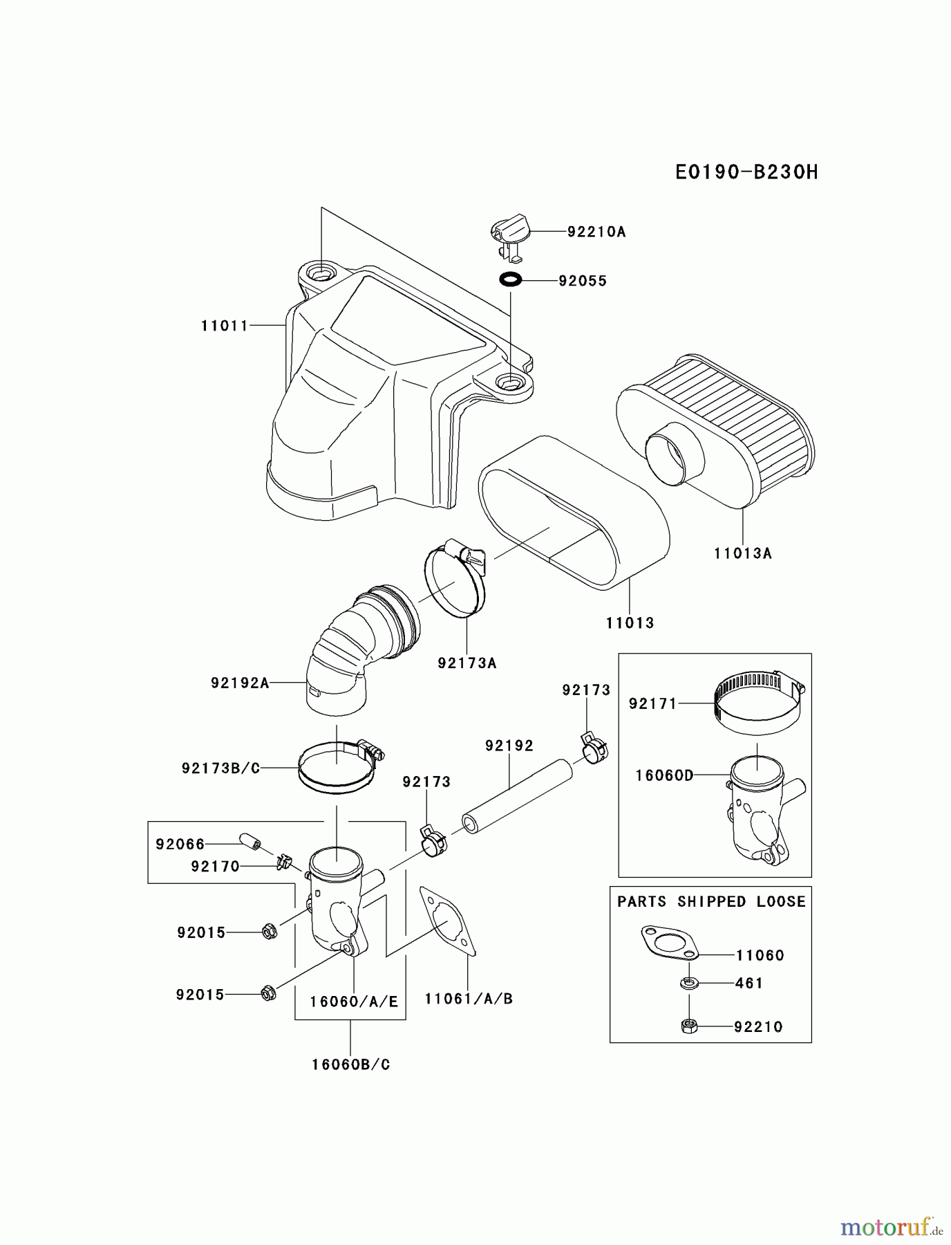  Kawasaki Motoren Motoren Vertikal FH641V - DS25 bis FS481V - BS13 FS481V-AS01 - Kawasaki FS481V 4-Stroke Engine AIR-FILTER/MUFFLER