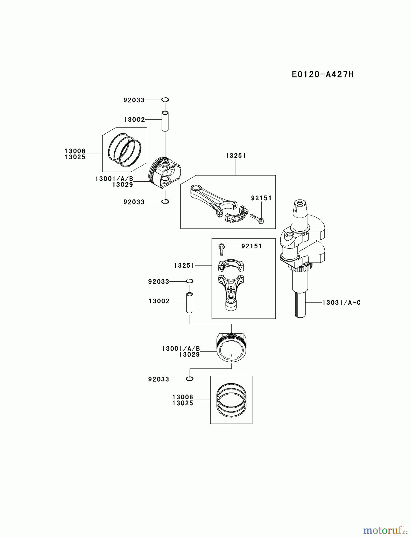  Kawasaki Motoren Motoren Vertikal FH641V - DS25 bis FS481V - BS13 FS481V-BS05 - Kawasaki FS481V 4-Stroke Engine PISTON/CRANKSHAFT