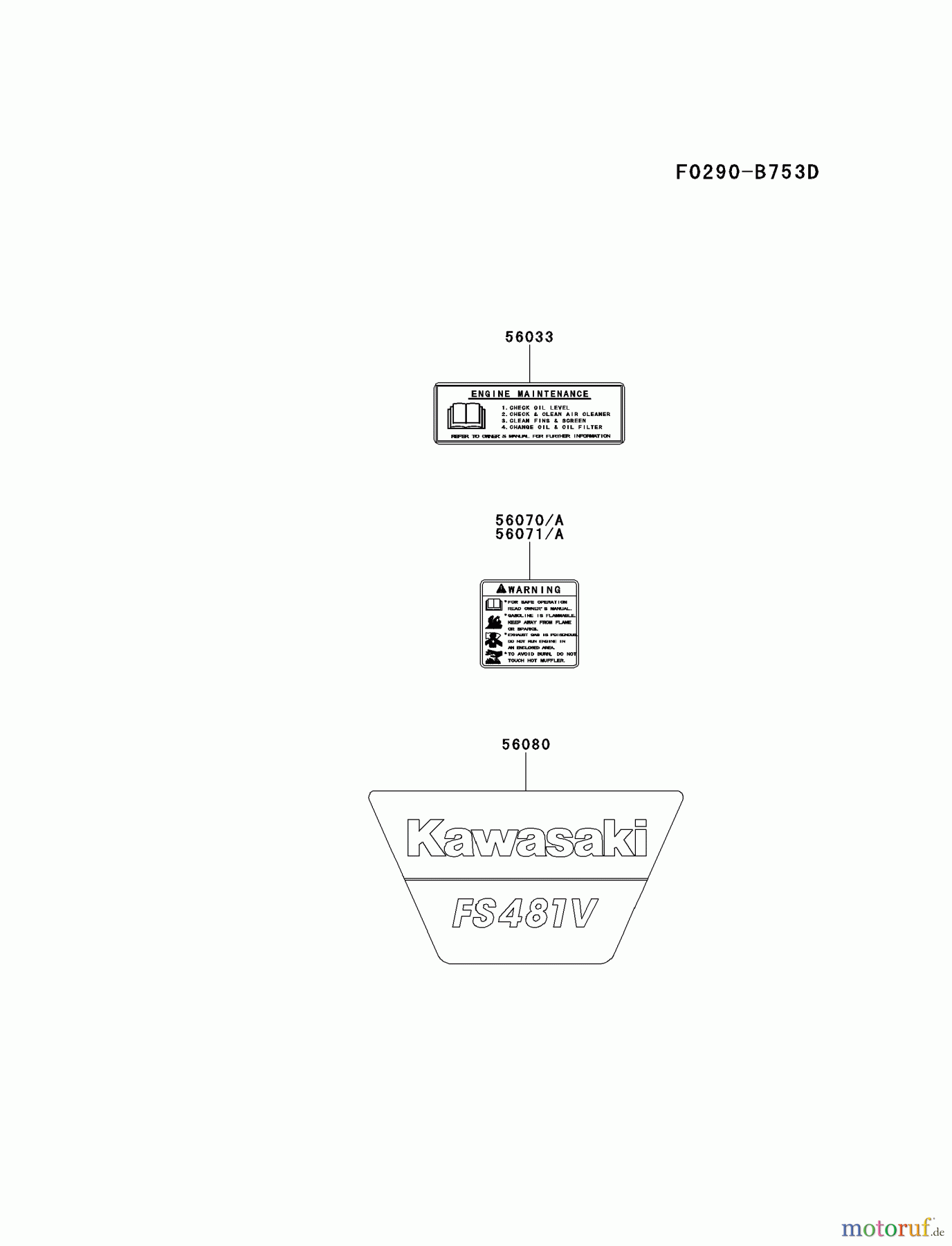  Kawasaki Motoren Motoren Vertikal FH641V - DS25 bis FS481V - BS13 FS481V-AS18 - Kawasaki FS481V 4-Stroke Engine LABEL