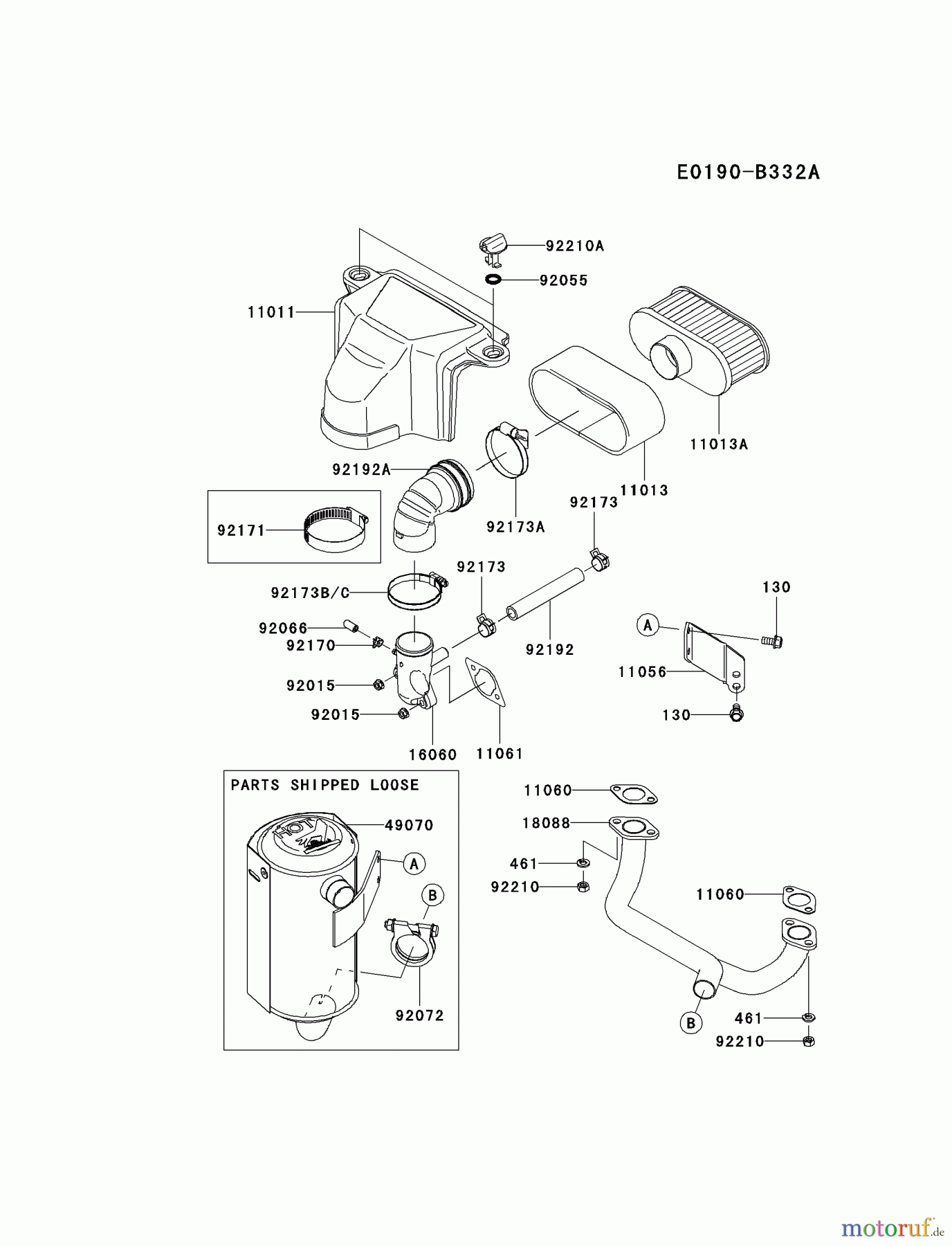  Kawasaki Motoren Motoren Vertikal FH641V - DS25 bis FS481V - BS13 FS481V-BS11 - Kawasaki FS481V 4-Stroke Engine AIR-FILTER/MUFFLER