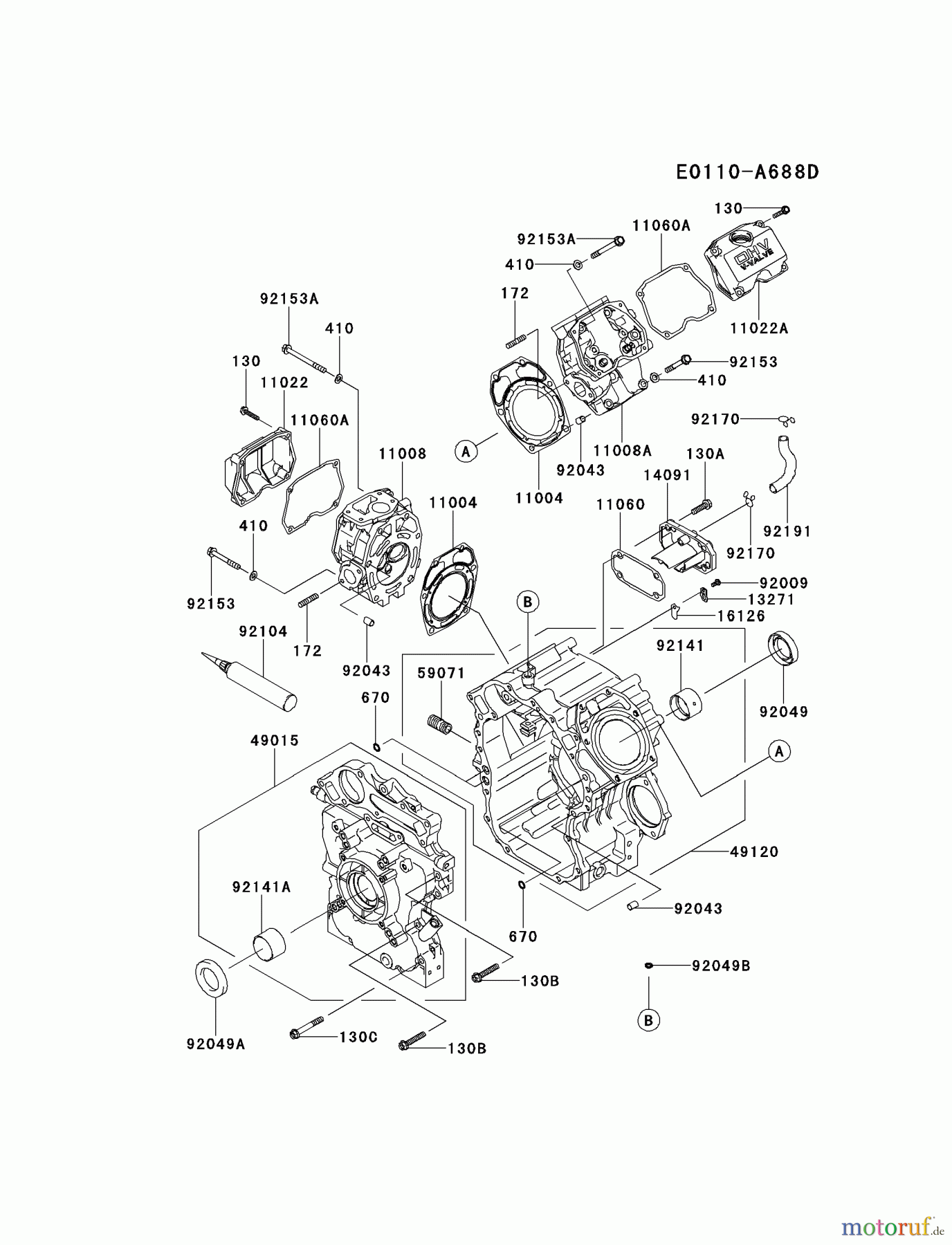  Kawasaki Motoren Motoren, Horizontal FD750D-HS00 - Kawasaki FD750D 4-Stroke Engine CYLINDER/CRANKCASE