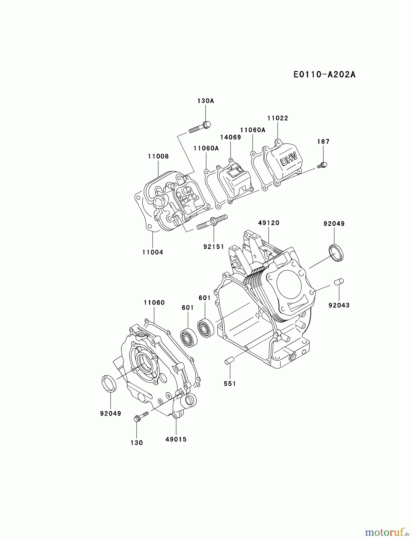  Kawasaki Motoren Motoren, Horizontal FE120D-AS03 - Kawasaki FE120D 4-Stroke Engine CYLINDER/CRANKCASE