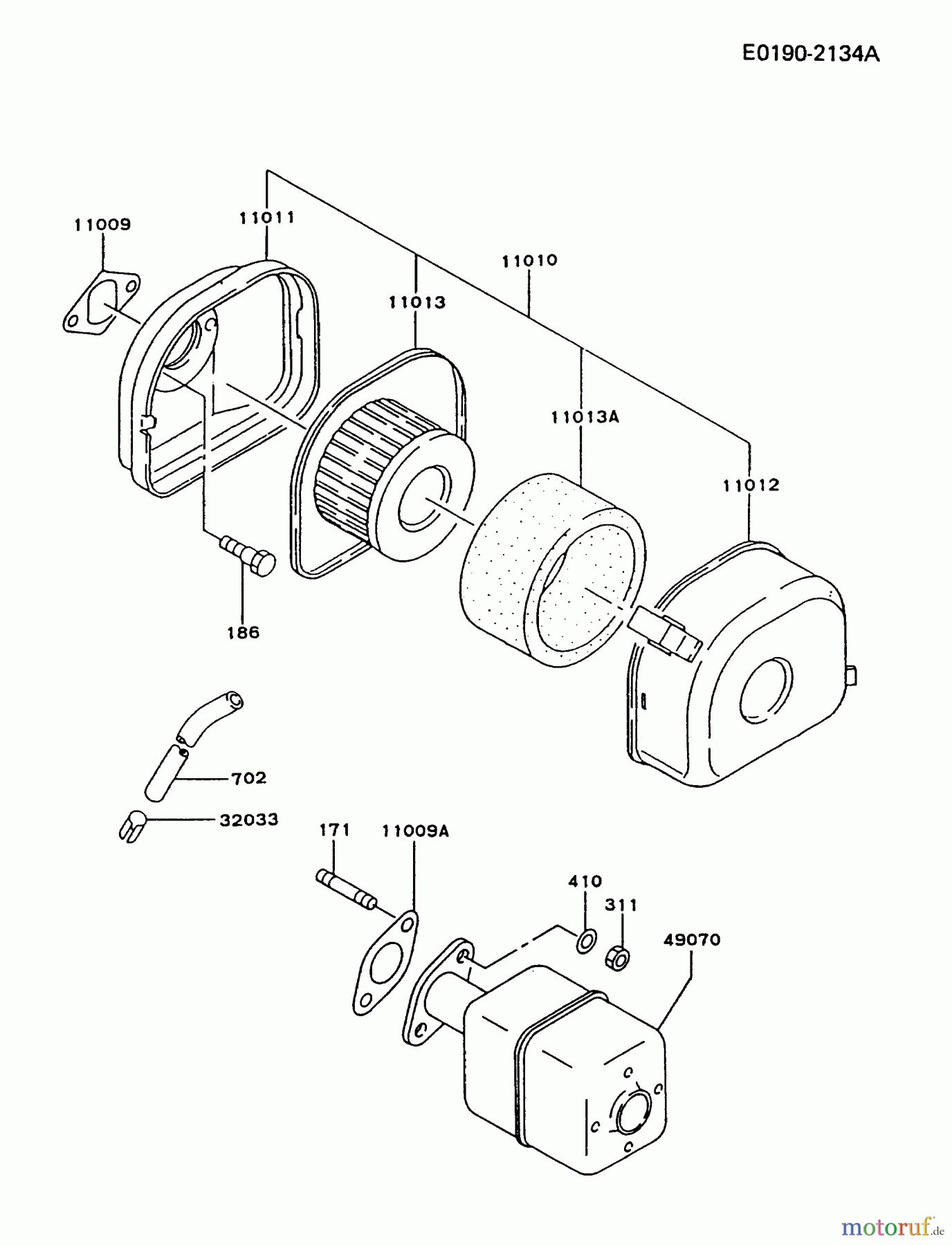  Kawasaki Motoren Motoren, Horizontal FA210D-AS23 - Kawasaki FA210D 4-Stroke Engine AIR-FILTER/MUFFLER