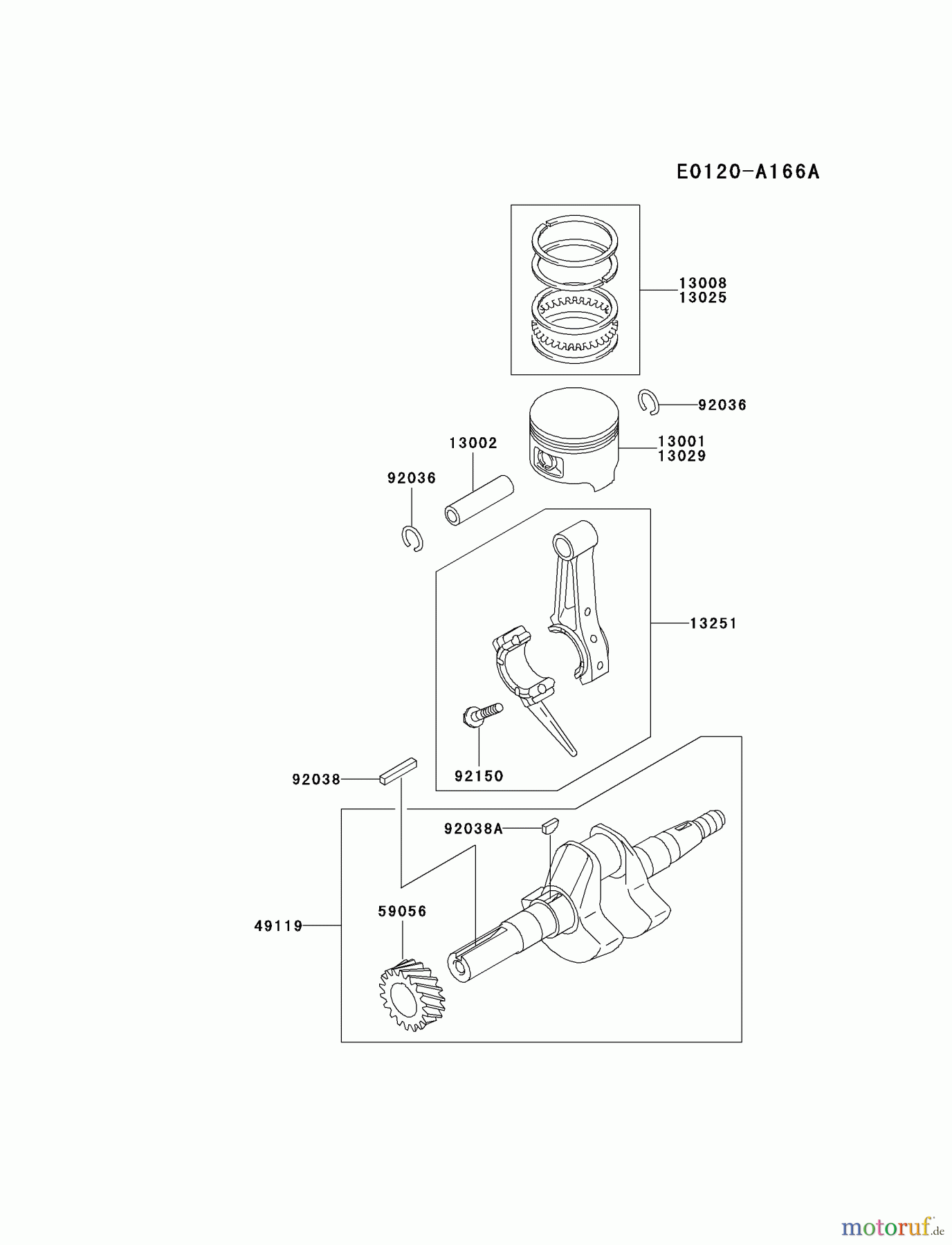  Kawasaki Motoren Motoren, Horizontal FE120D-AS05 - Kawasaki FE120D 4-Stroke Engine PISTON/CRANKSHAFT