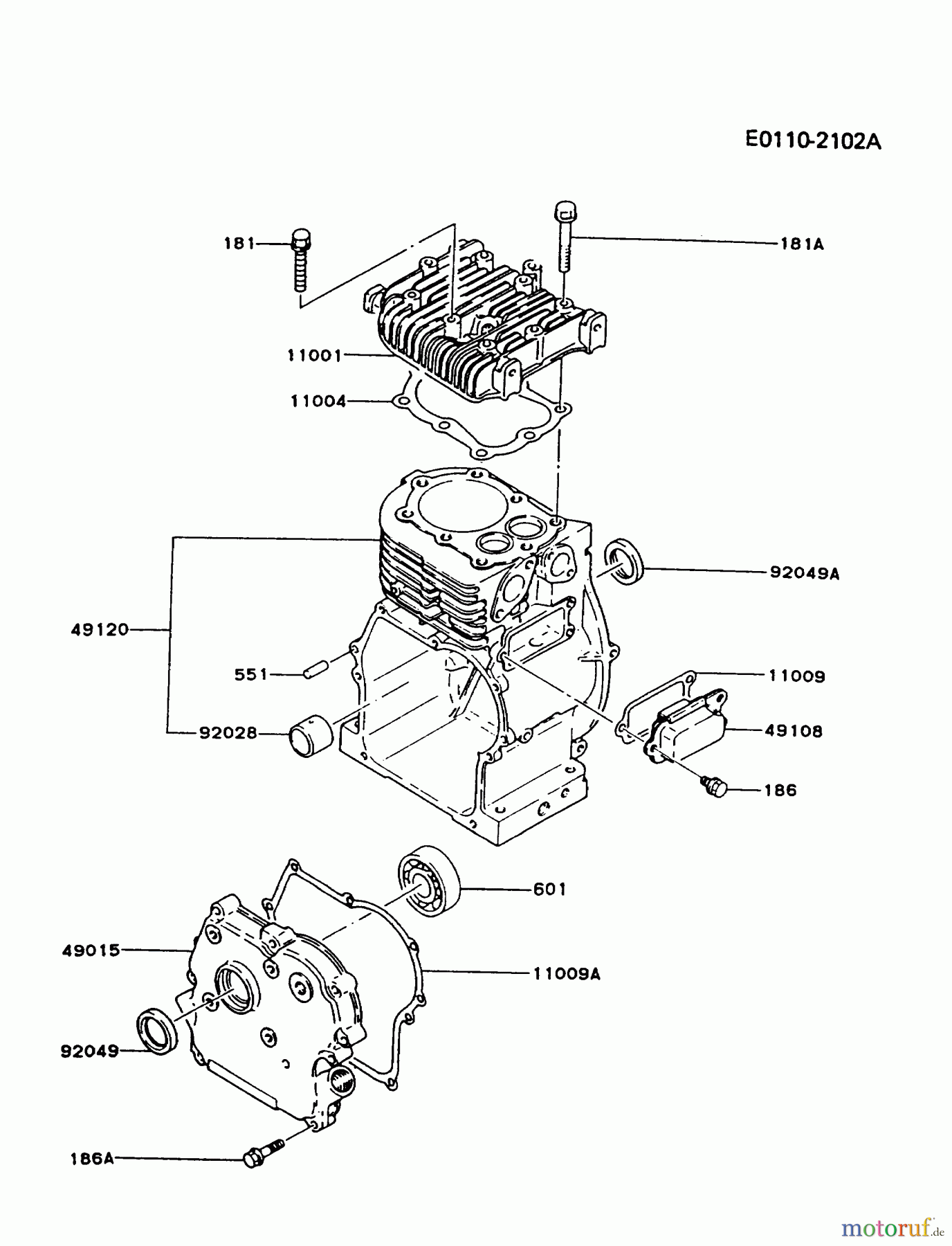  Kawasaki Motoren Motoren, Horizontal FA210D-AS23 - Kawasaki FA210D 4-Stroke Engine CYLINDER/CRANKCASE