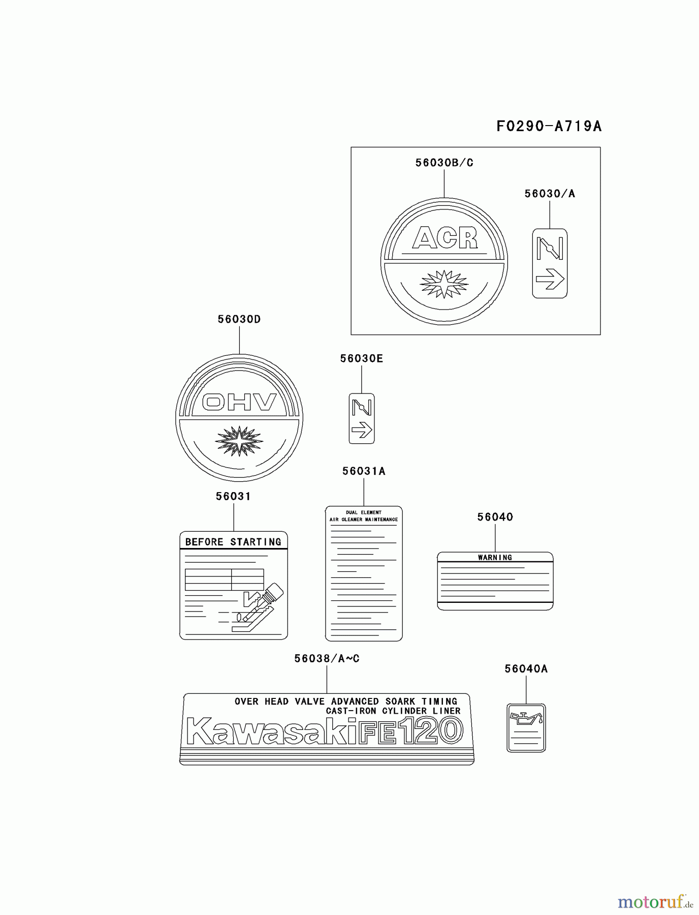  Kawasaki Motoren Motoren, Horizontal FE120D-AS00 - Kawasaki FE120D 4-Stroke Engine LABEL