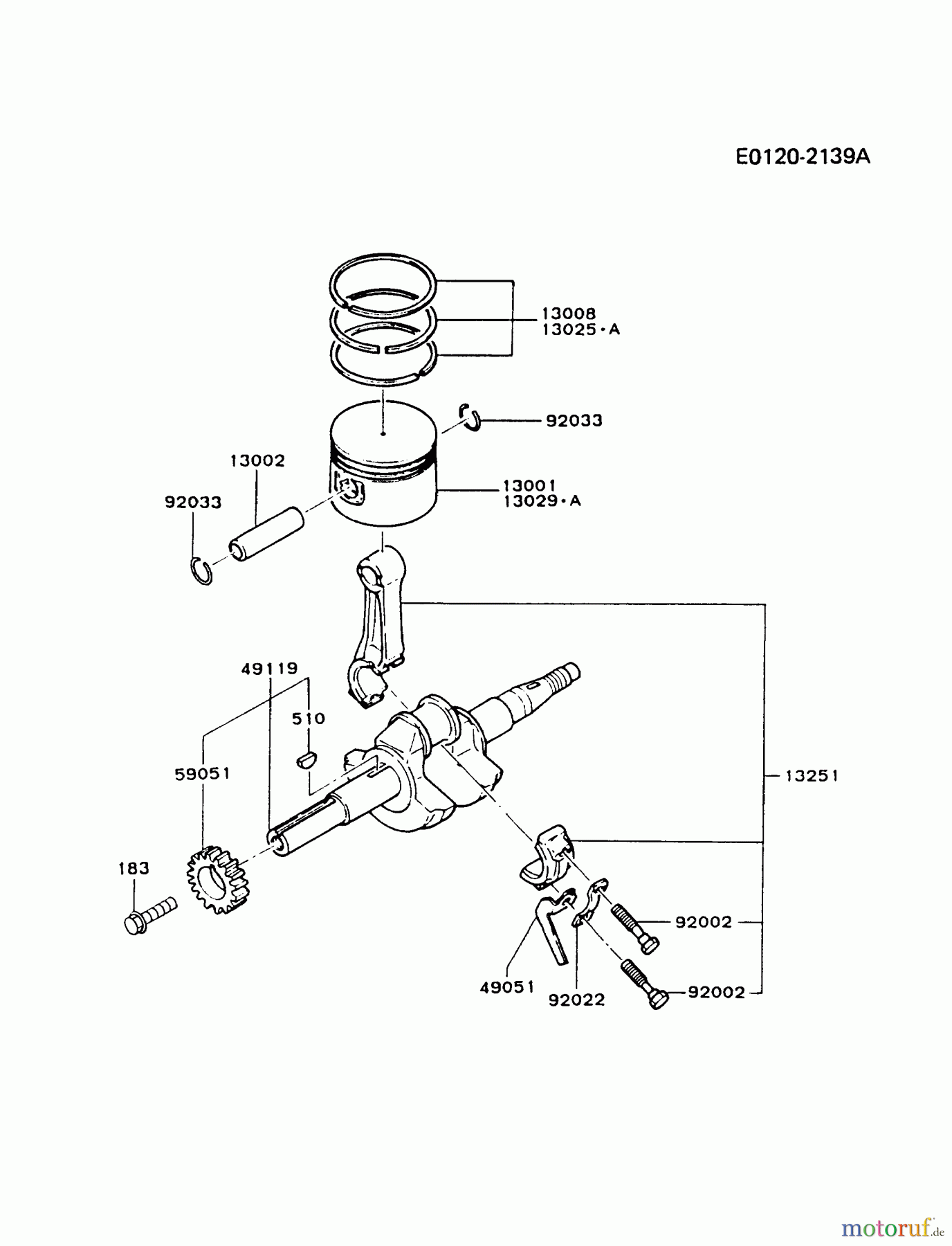  Kawasaki Motoren Motoren, Horizontal FA210D-AS24 - Kawasaki FA210D 4-Stroke Engine PISTON/CRANKSHAFT