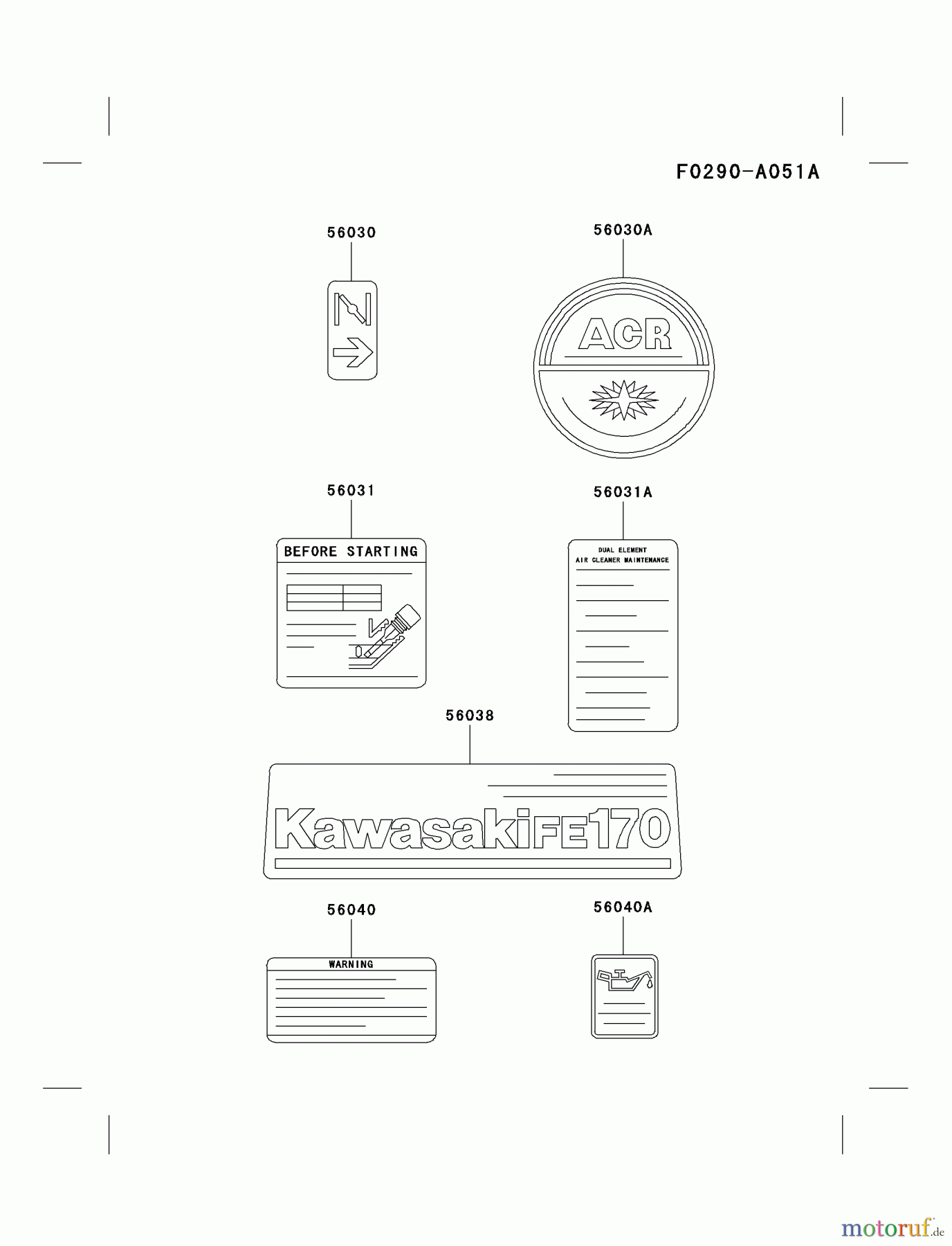  Kawasaki Motoren Motoren, Horizontal FE170D-AS02 - Kawasaki FE170D 4-Stroke Engine LABEL