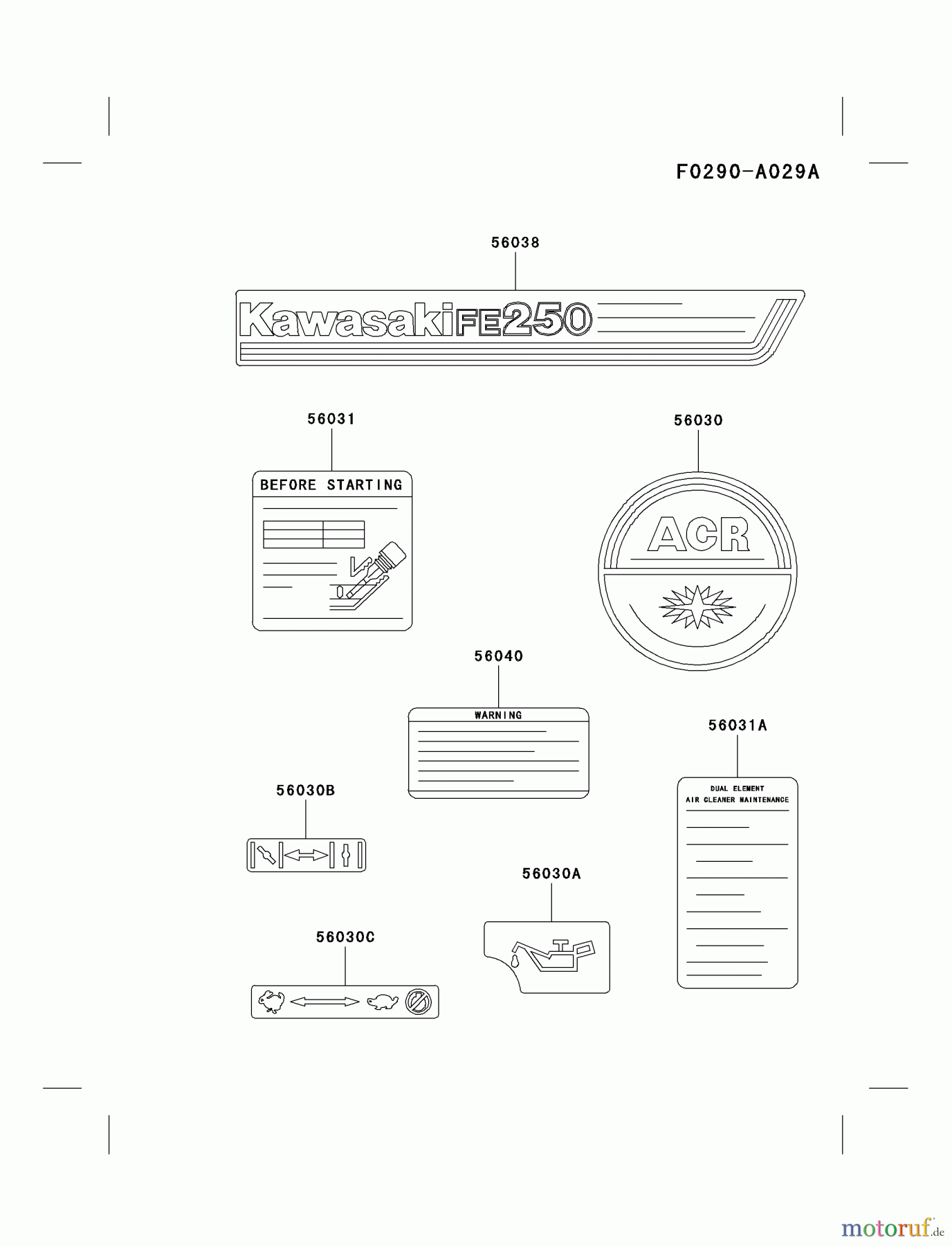  Kawasaki Motoren Motoren, Horizontal FE250D-AS02 - Kawasaki FE250D 4-Stroke Engine LABEL