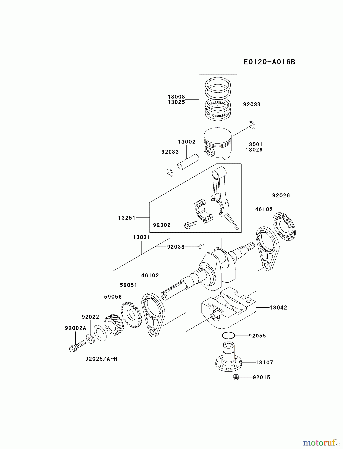  Kawasaki Motoren Motoren, Horizontal FE250D-AS04 - Kawasaki FE250D 4-Stroke Engine PISTON/CRANKSHAFT