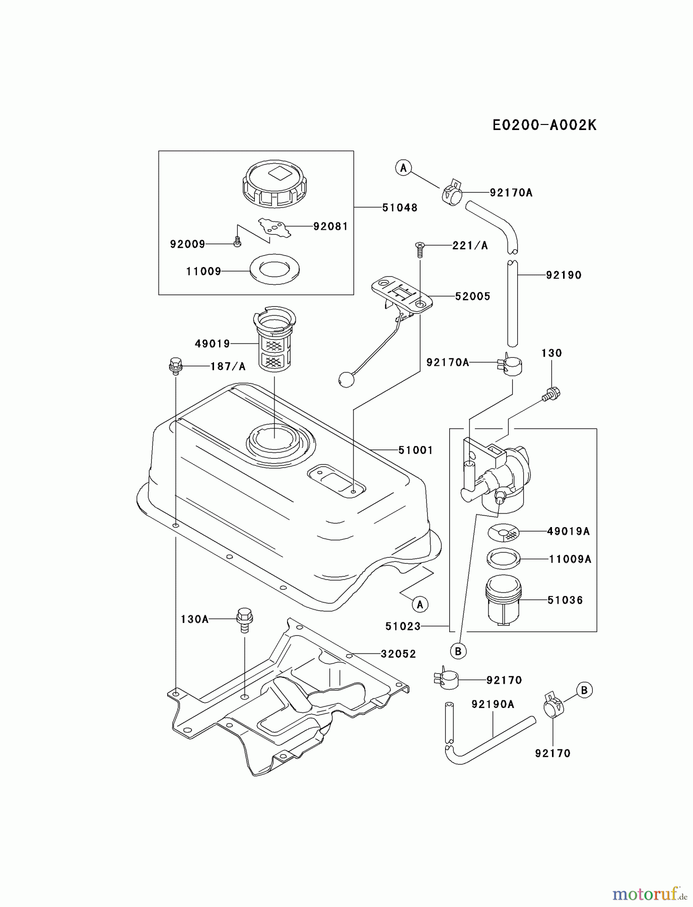  Kawasaki Motoren Motoren, Horizontal FE250D-AS08 - Kawasaki FE250D 4-Stroke Engine FUEL-TANK/FUEL-VALVE