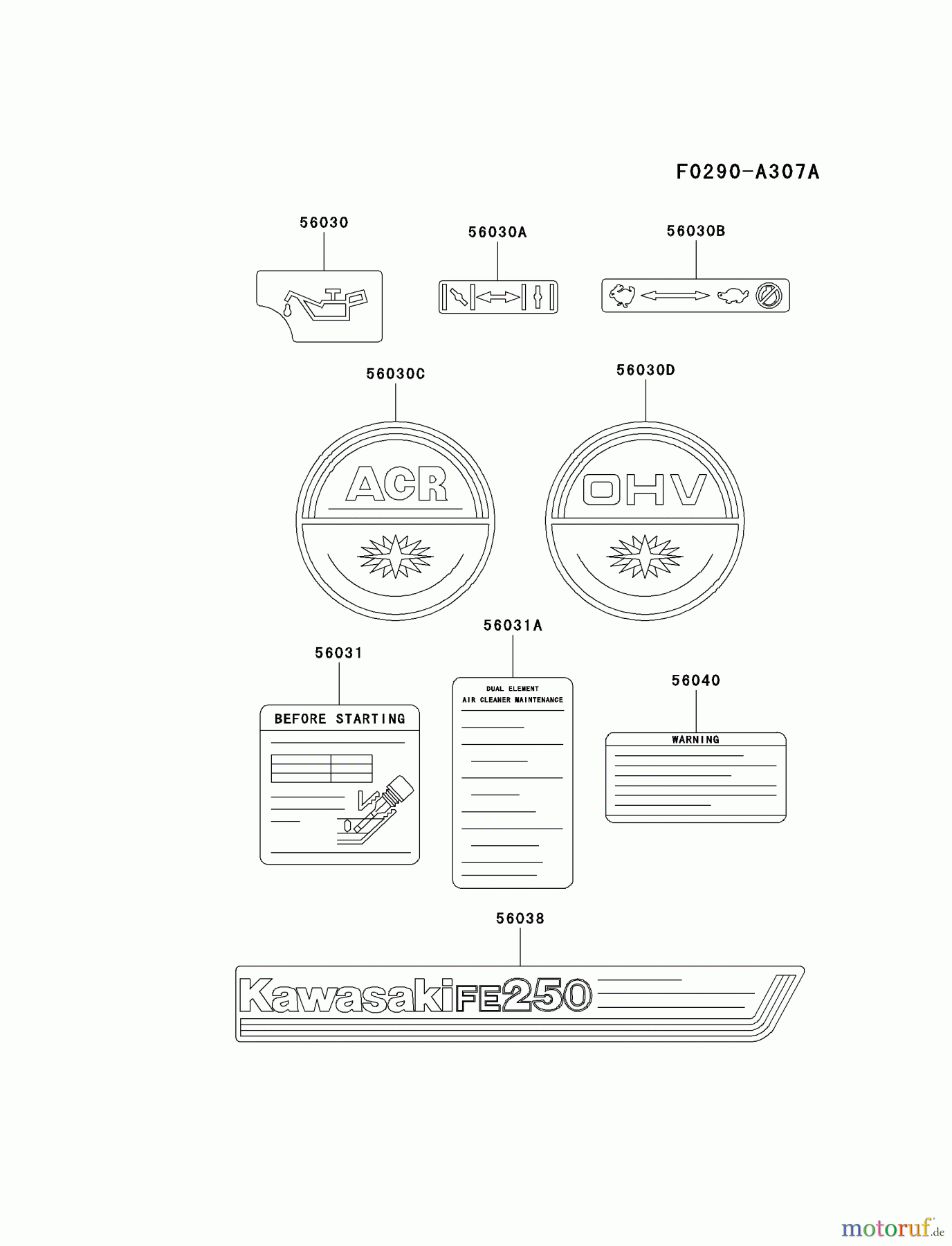  Kawasaki Motoren Motoren, Horizontal FE250D-BS00 - Kawasaki FE250D 4-Stroke Engine LABEL