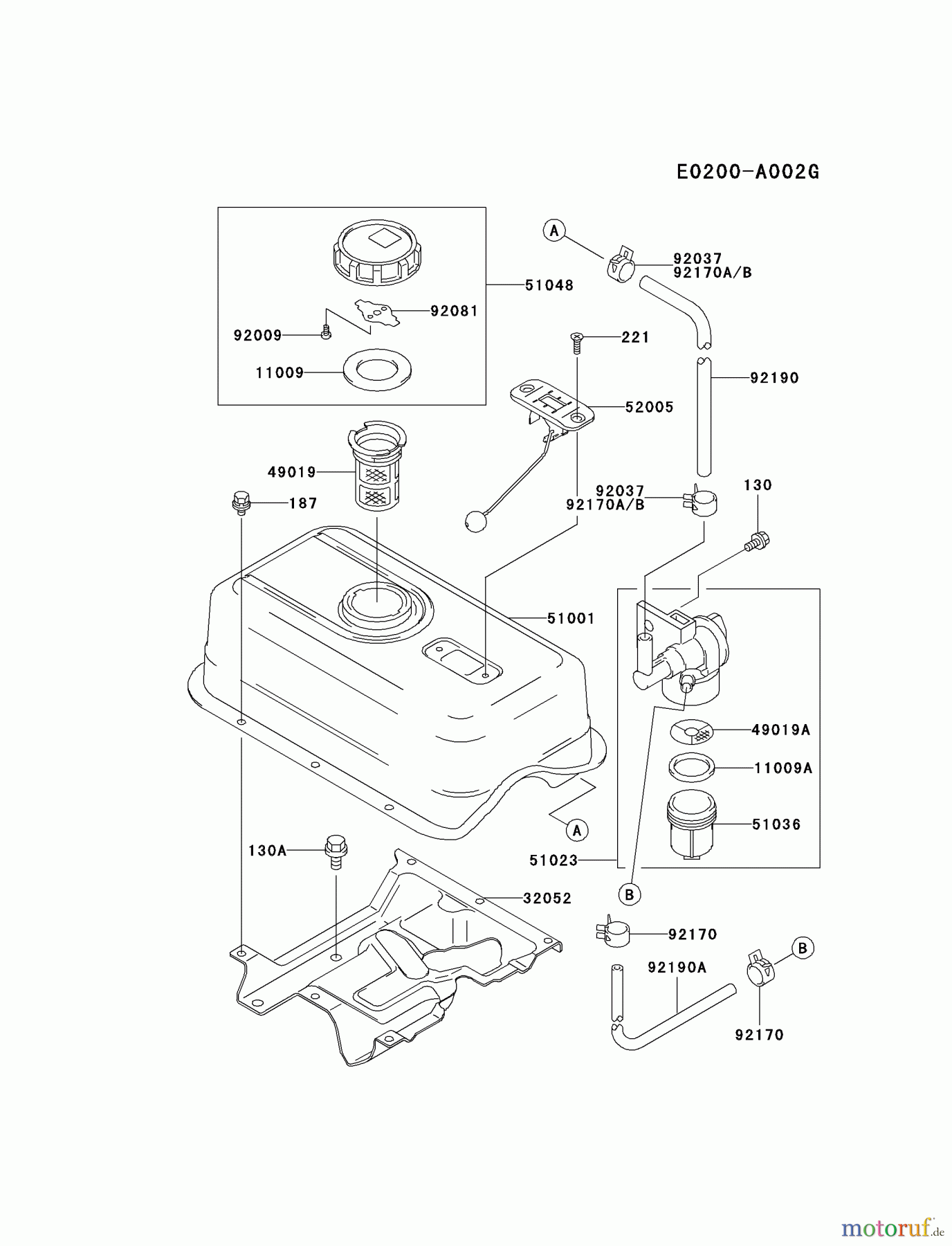  Kawasaki Motoren Motoren, Horizontal FE250D-BS01 - Kawasaki FE250D 4-Stroke Engine FUEL-TANK/FUEL-VALVE