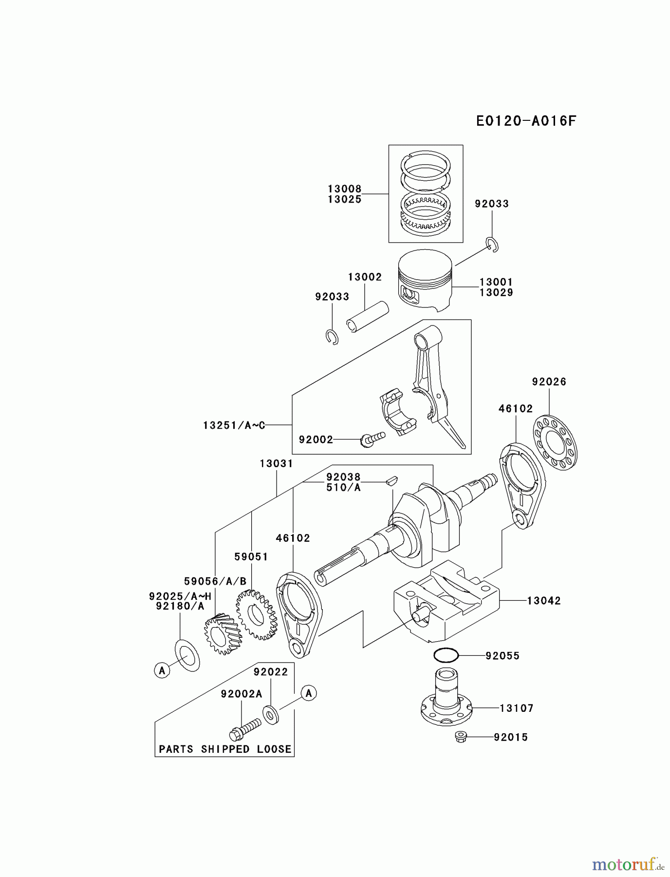  Kawasaki Motoren Motoren, Horizontal FE250D-ES05 - Kawasaki FE250D 4-Stroke Engine PISTON/CRANKSHAFT