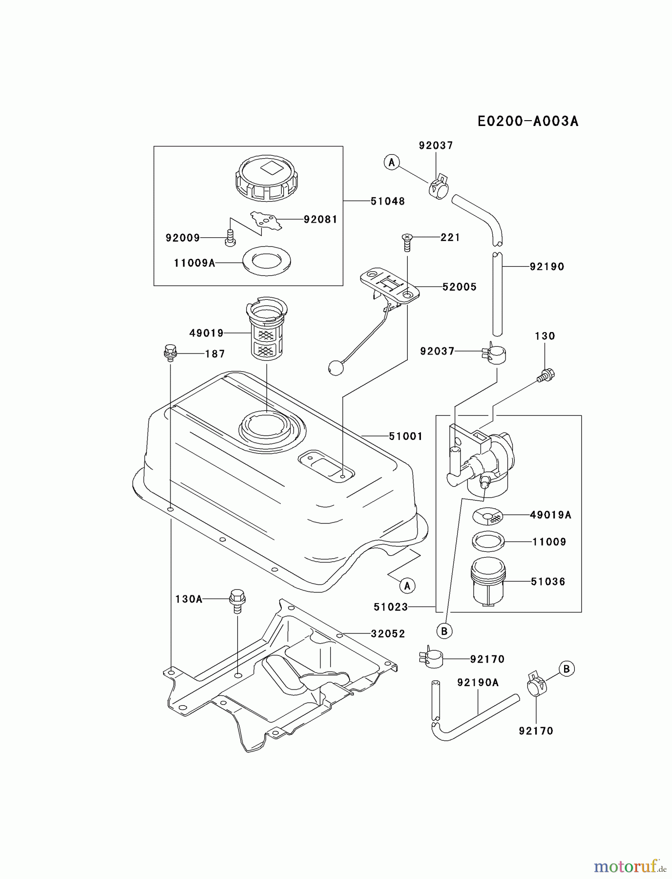  Kawasaki Motoren Motoren, Horizontal FE290D-AS07 - Kawasaki FE290D 4-Stroke Engine FUEL-TANK/FUEL-VALVE