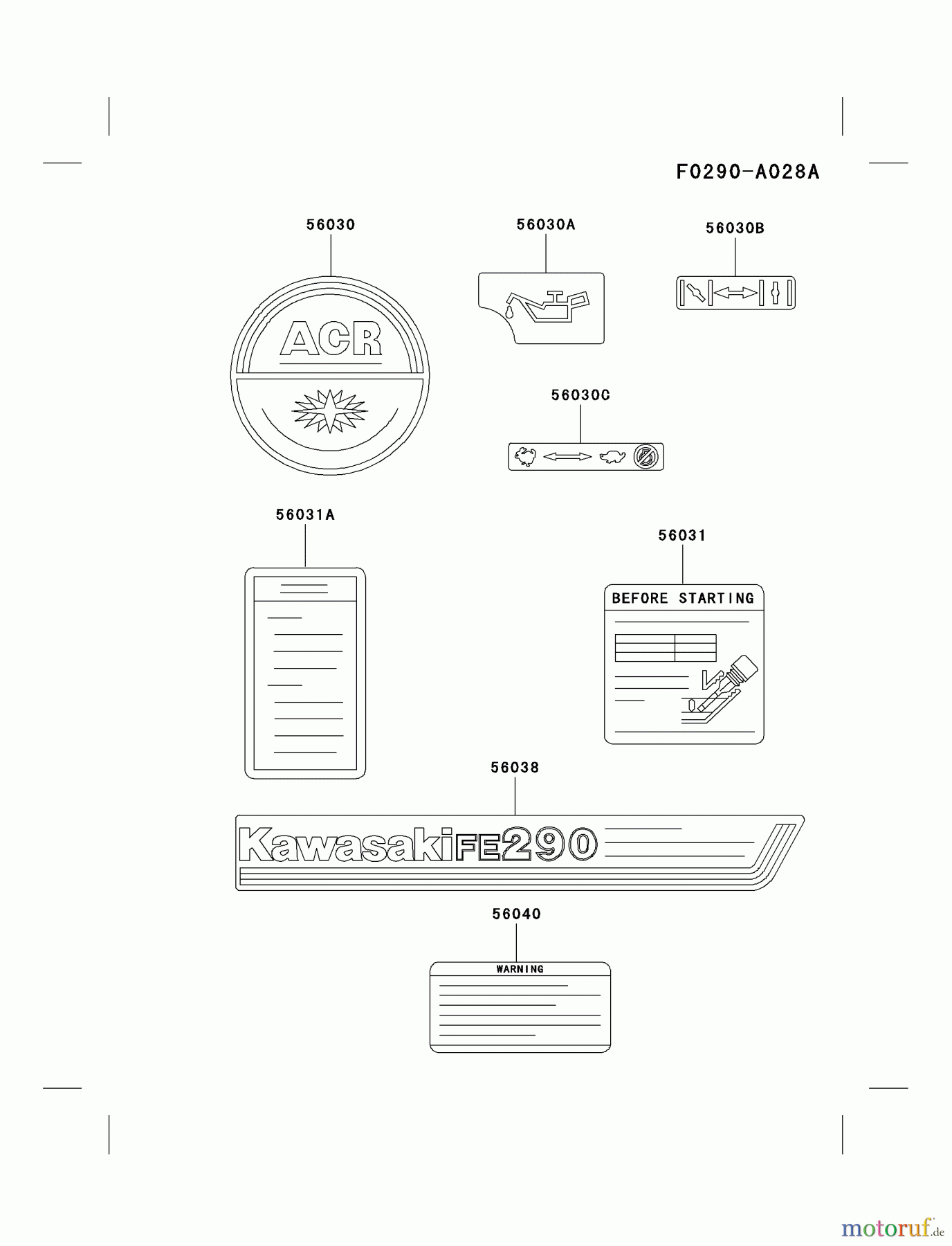  Kawasaki Motoren Motoren, Horizontal FE290D-AS07 - Kawasaki FE290D 4-Stroke Engine LABEL