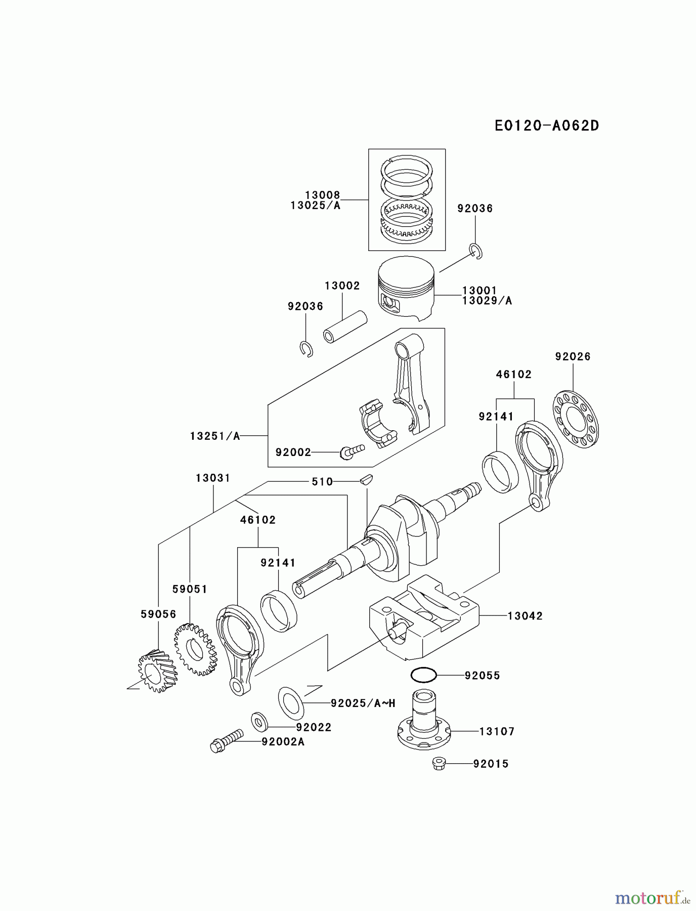  Kawasaki Motoren Motoren, Horizontal FE290D-AS14 - Kawasaki FE290D 4-Stroke Engine PISTON/CRANKSHAFT