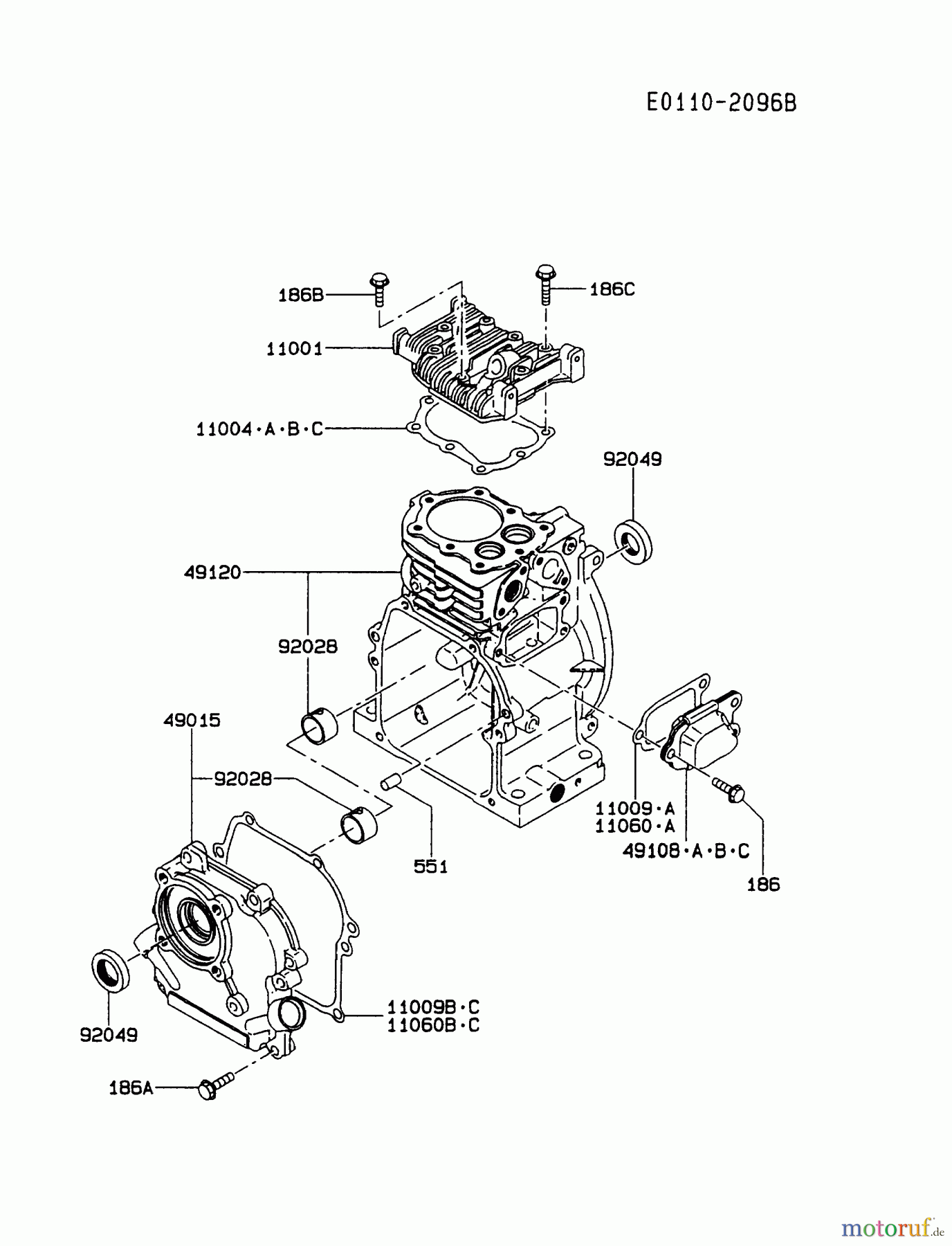  Kawasaki Motoren Motoren, Horizontal FA076D-CS09 - Kawasaki FA076D 4-Stroke Engine CYLINDER/CRANKCASE