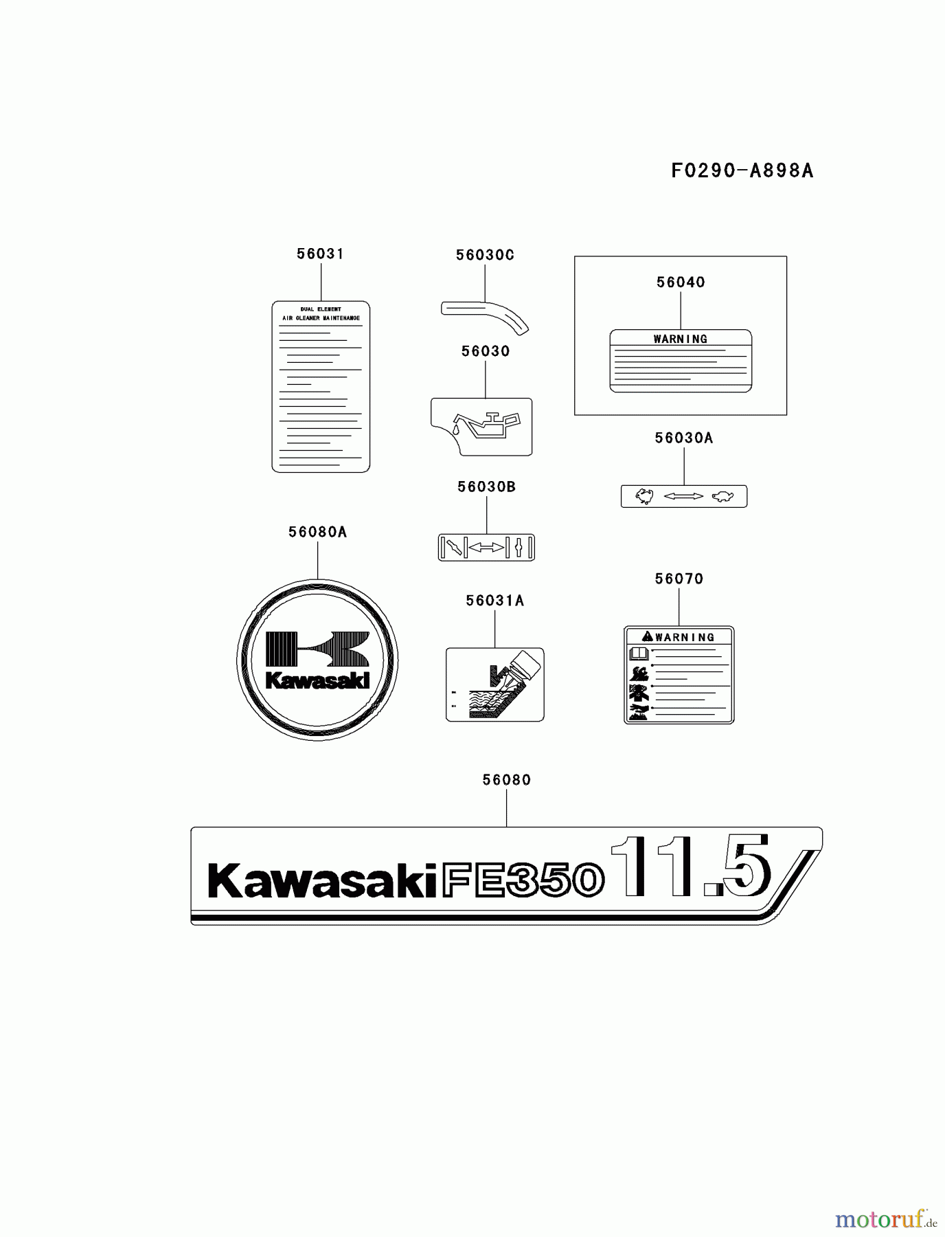  Kawasaki Motoren Motoren, Horizontal FE350D-AS14 - Kawasaki FE350D 4-Stroke Engine LABEL