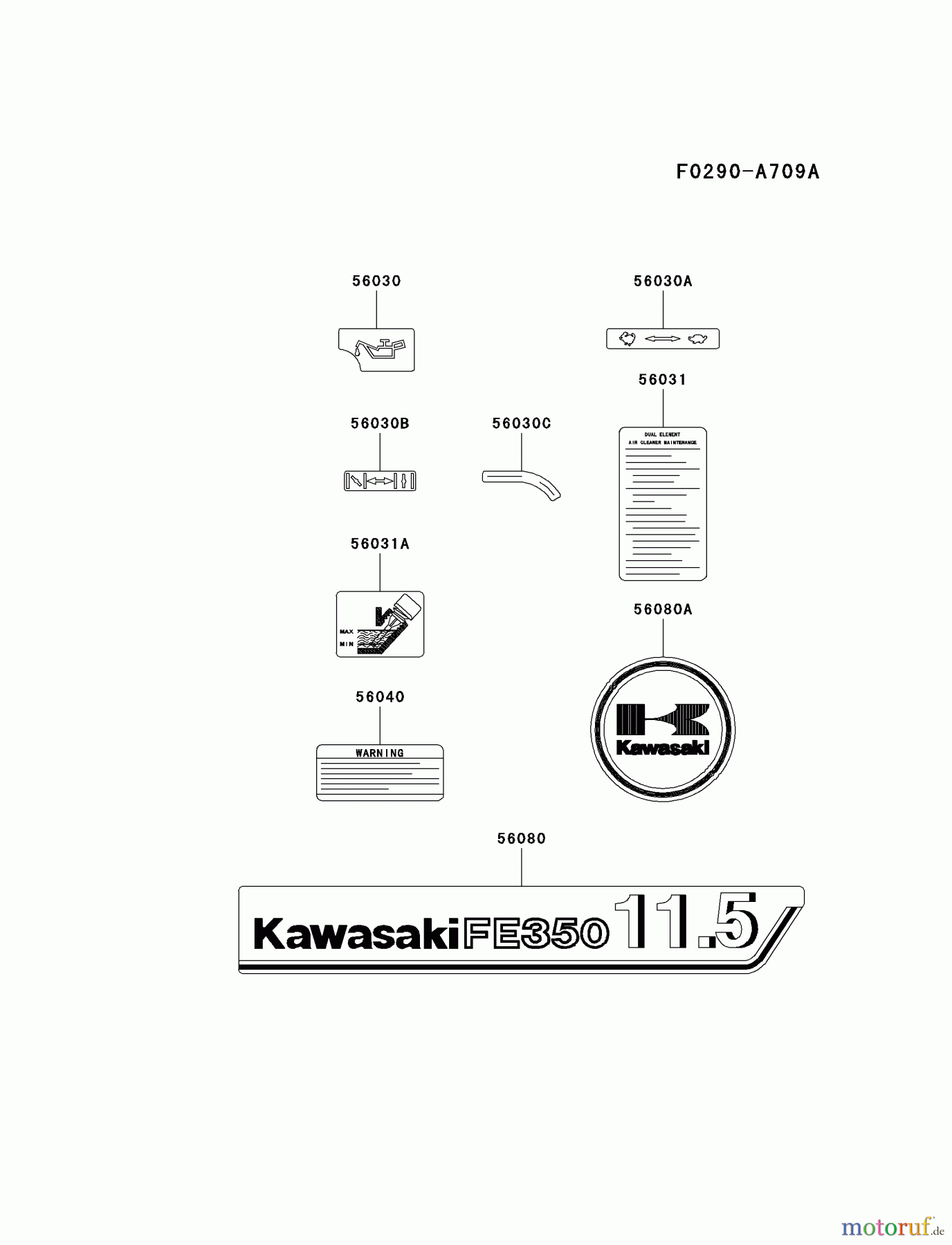  Kawasaki Motoren Motoren, Horizontal FE350D-AS15 - Kawasaki FE350D 4-Stroke Engine LABEL