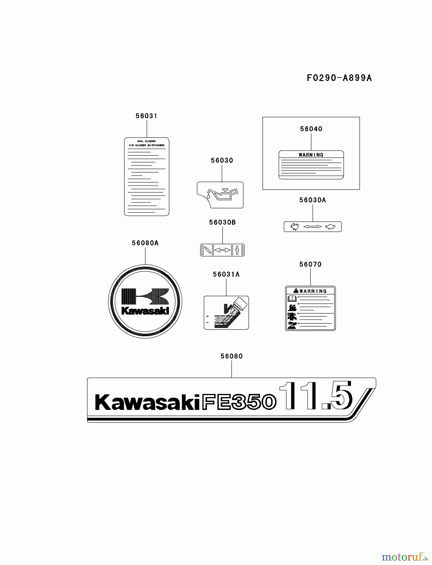  Kawasaki Motoren Motoren, Horizontal FE350D-AS16 - Kawasaki FE350D 4-Stroke Engine LABEL